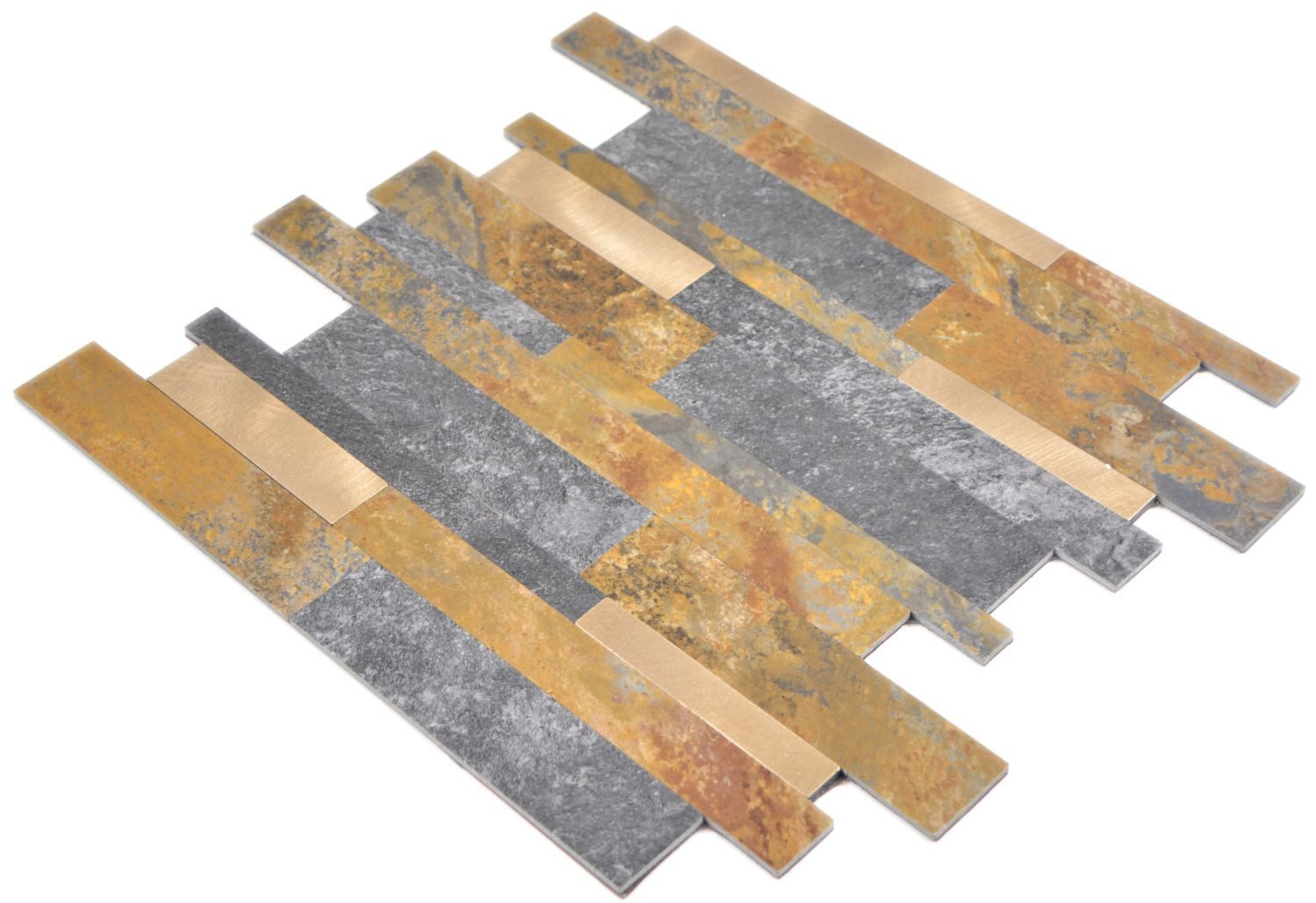 Mosani Mosaikfliesen selbstklebende Vinyl Mosaik Steinoptik Schieferoptik gold Rost Küche