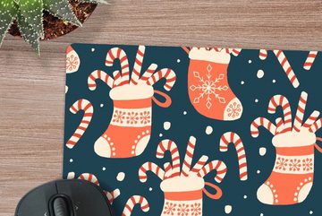 MuchoWow Gaming Mauspad Socken - Süßigkeiten - Weihnachten - Schnittmuster (1-St), Mousepad mit Rutschfester Unterseite, Gaming, 40x40 cm, XXL, Großes