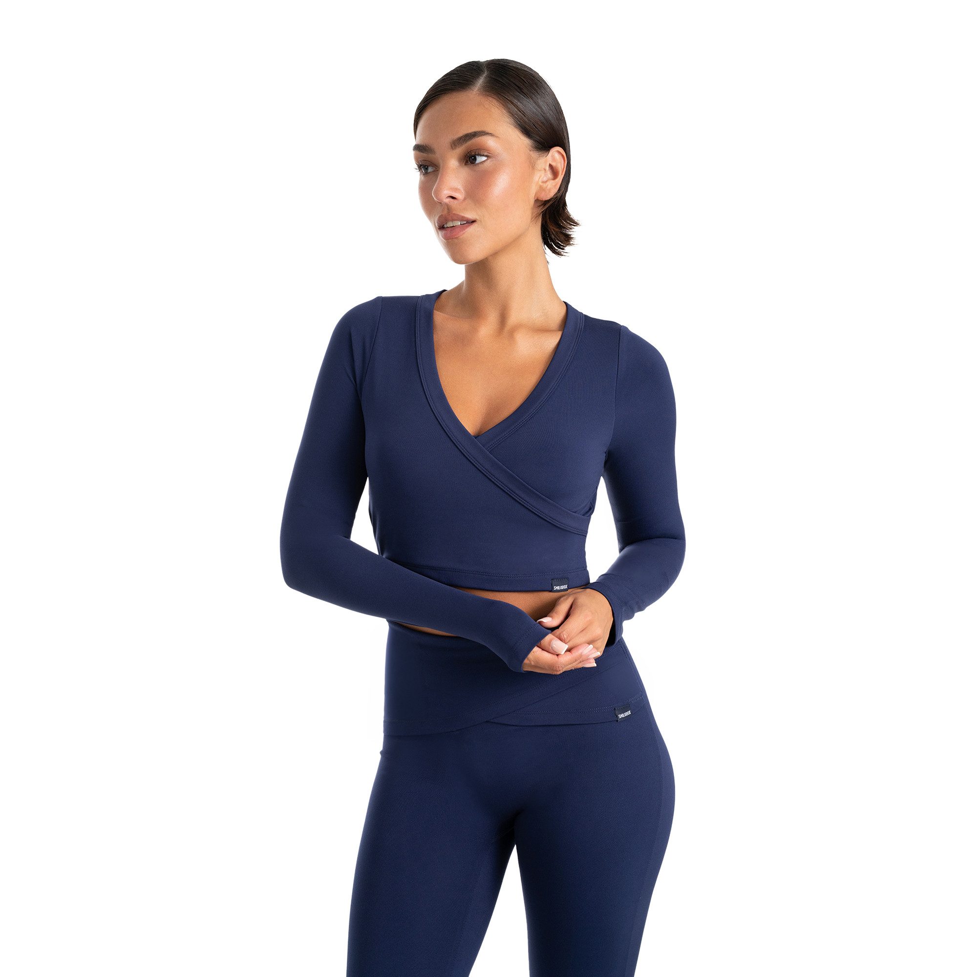 Smilodox Longsleeve Niora Damen, Crop Langarmshirt, Slim Fit, V-Ausschnitt Cropped Schnitt, V-Neck, Stretch, figurbetont, Performance
