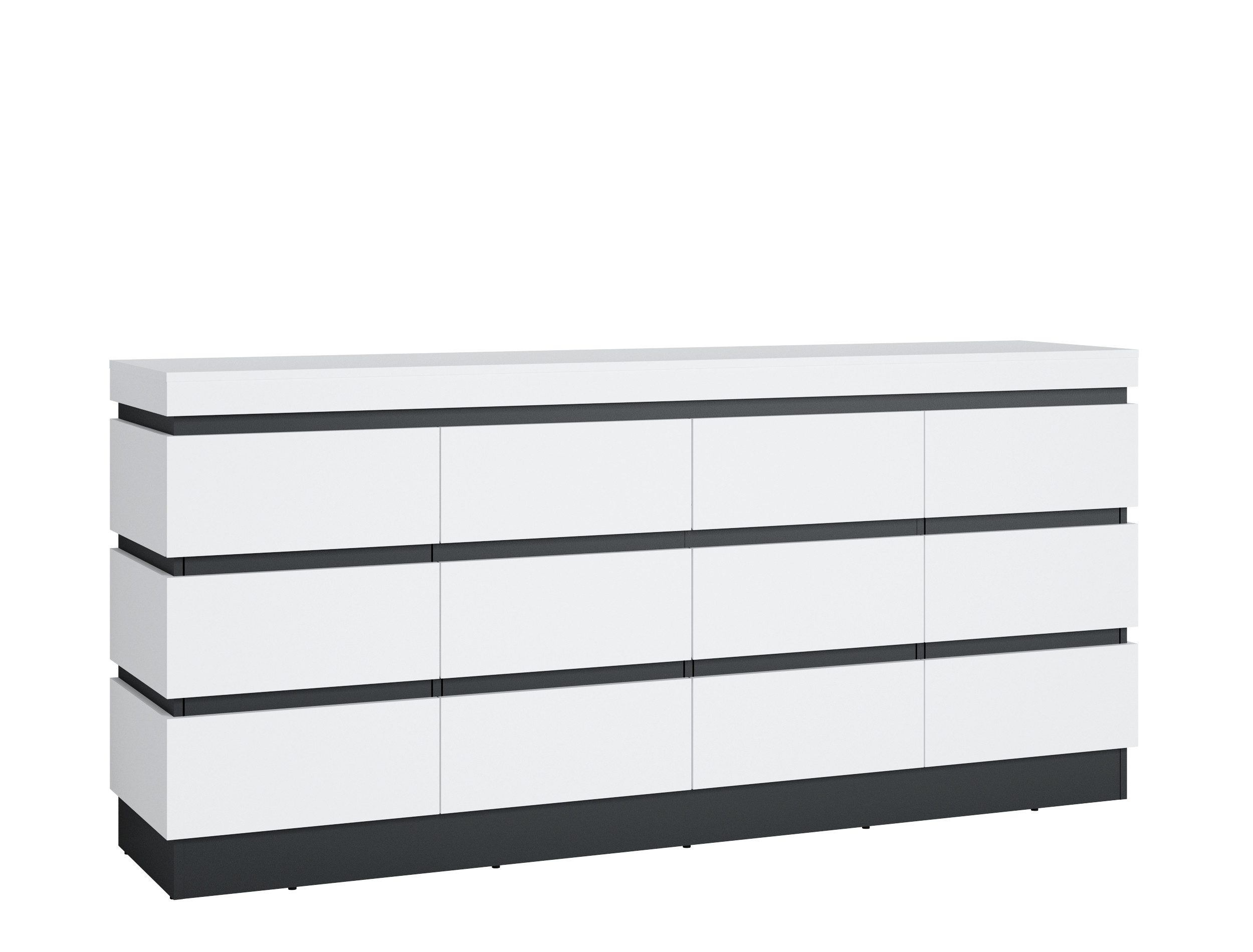 Meble Wójcik Kommode 4 Türen, 2 Schübe, Alpinweiß / Anthrazit - 200x93x45cm (BxHxT)