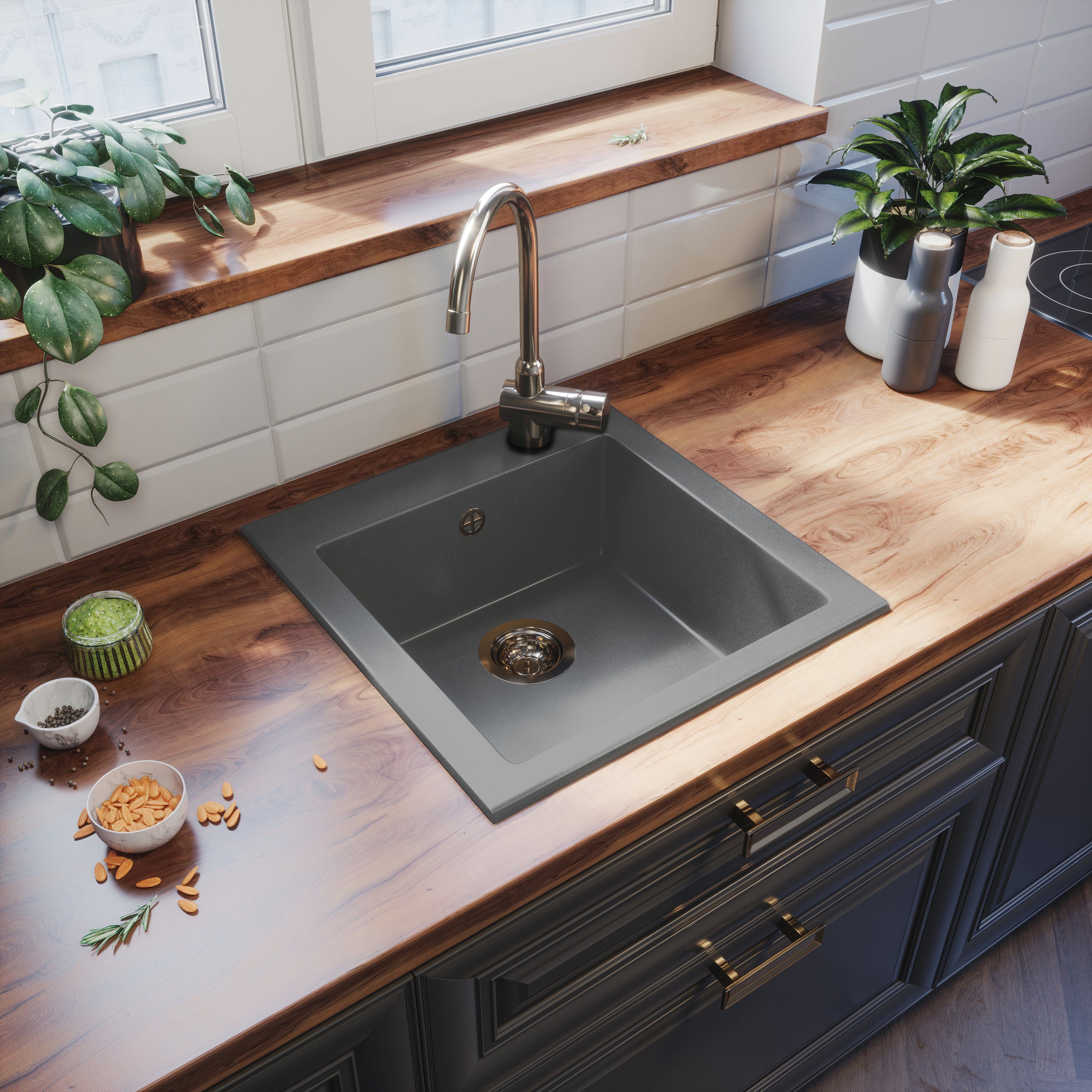 Faizee Möbel Granitspüle Granitspüle Küchenspüle inkl. Siphon & Armatur Ein günstig online kaufen