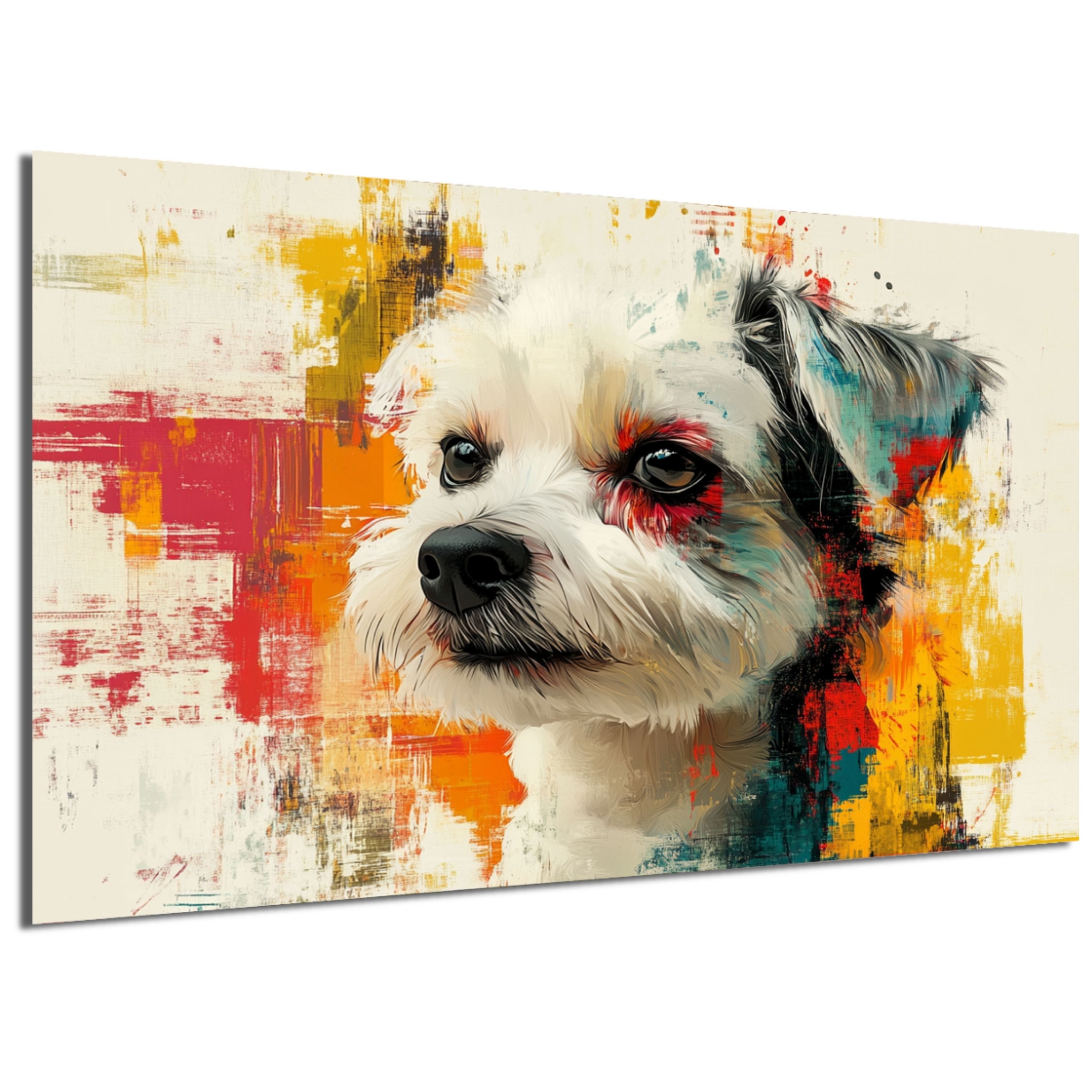 DARO Design Leinwandbild Modern Abstrakt Wandbilder XXL Wandbild Wand Deko Leinwand Bilder, (Hund Warhol Glitch - Bild groß Wohnzimmer Schlafzimmer Küche Esszimmer Einteilig Querformat Fotodruck Leinwände Wanddeko Abstrakte Kunst Boho), 84x56cm