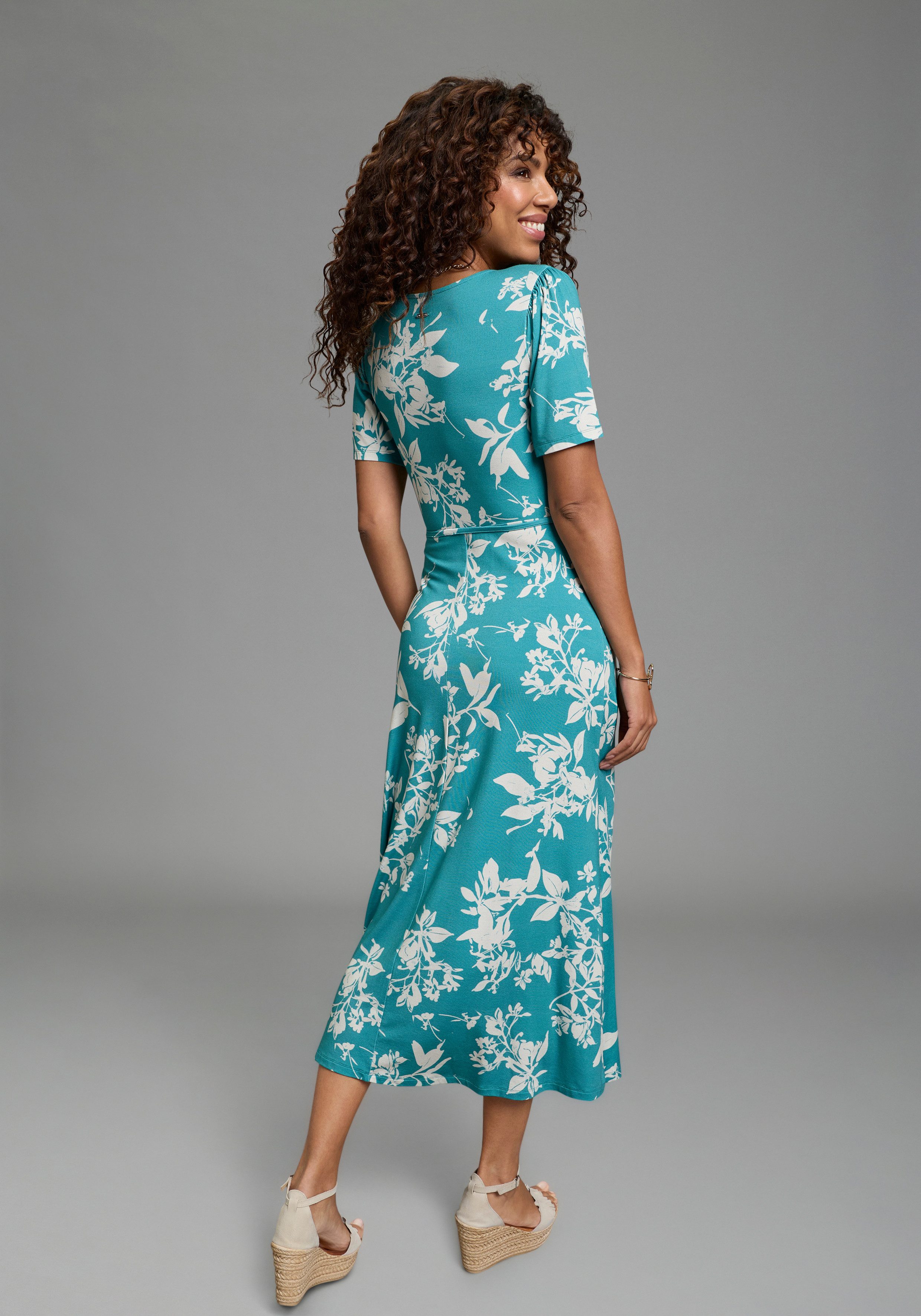 Laura Scott Midikleid in floralem Druck, aus Viskose und Elasthan