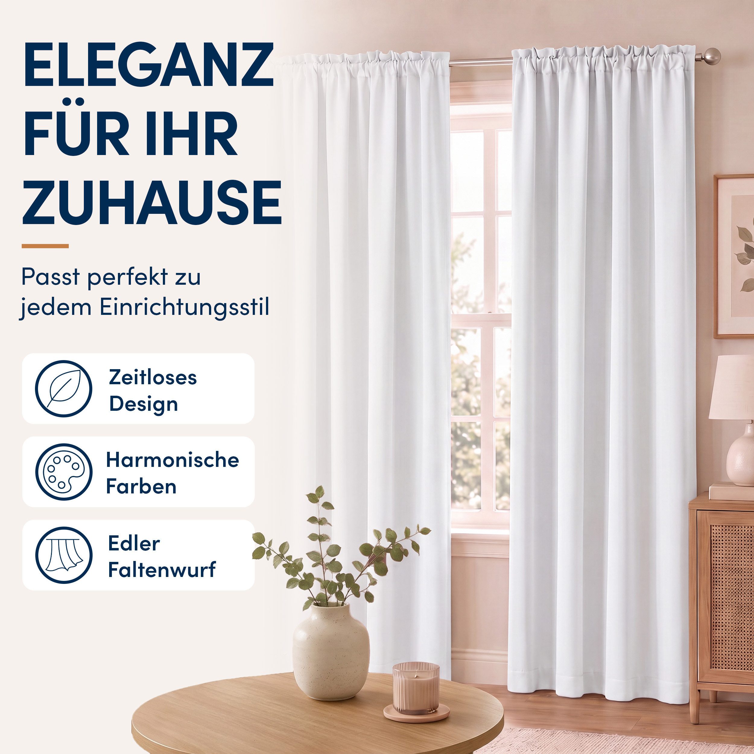 Stoffschmiede Gardine Blickdicht - Kräuselband & Ösen, Kräuselband – Bild 4 von 5