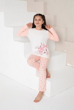 LOREZA Pyjama Mädchen Schlafanzug zweiteilig Set Langarm - Star (Set, 2 tlg)