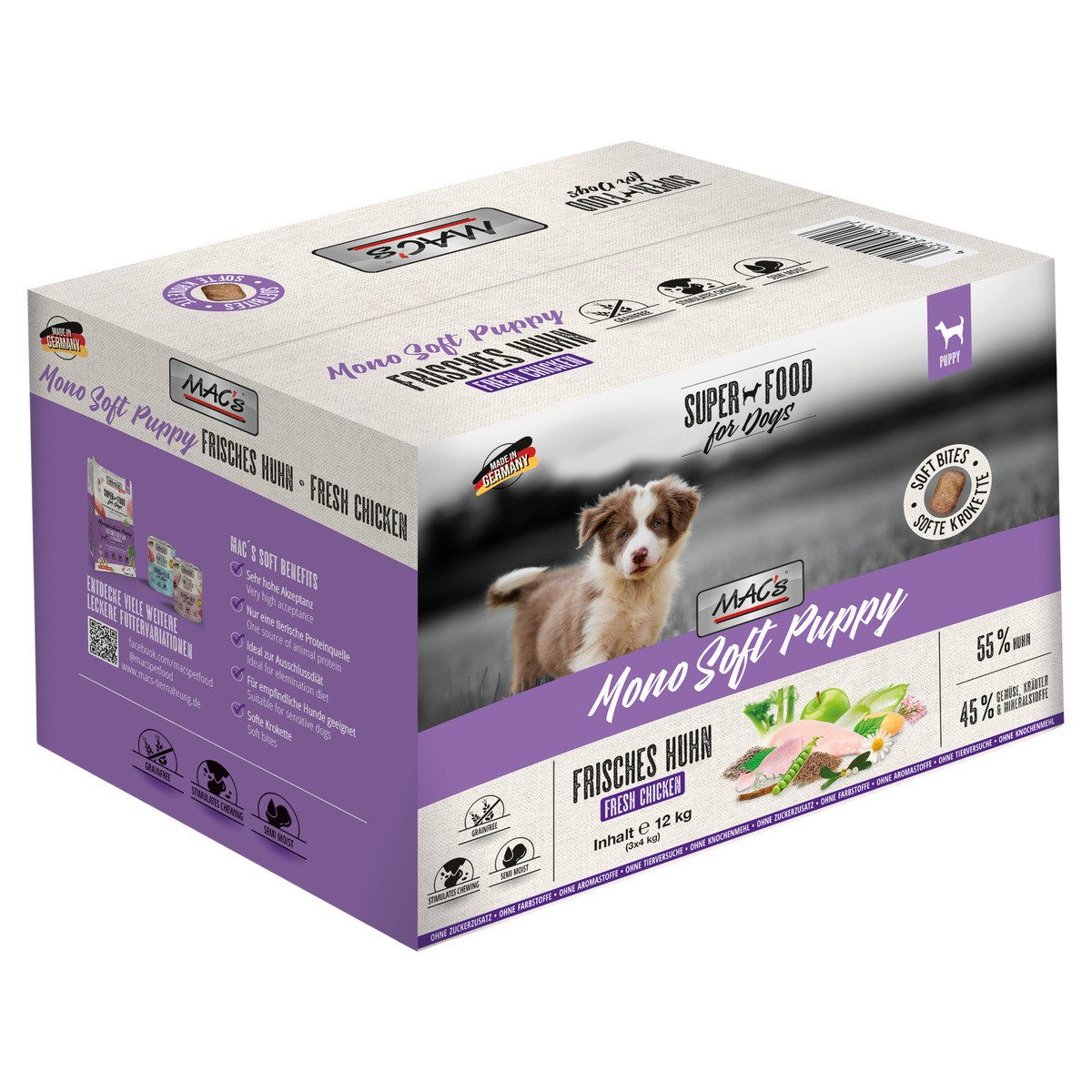 MAC'S Mono Soft Puppy Frisches Huhn 12 kg, Trockenfutter für: Hund