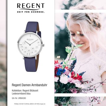Regent Quarzuhr Regent Damen Uhr BA-590 Leder Armbanduhr, Damen Armbanduhr rund, mittel (ca. 36mm), Lederarmband