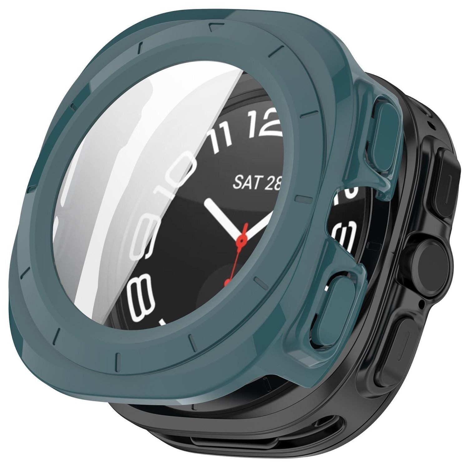 Wigento Smartwatch-Hülle Für Samsung Galaxy Watch Ultra 47mm / Ultra 2025 Hülle + 9H Glas Grün, Schutzhülle aus PC + Hart Glas für Rundumschutz
