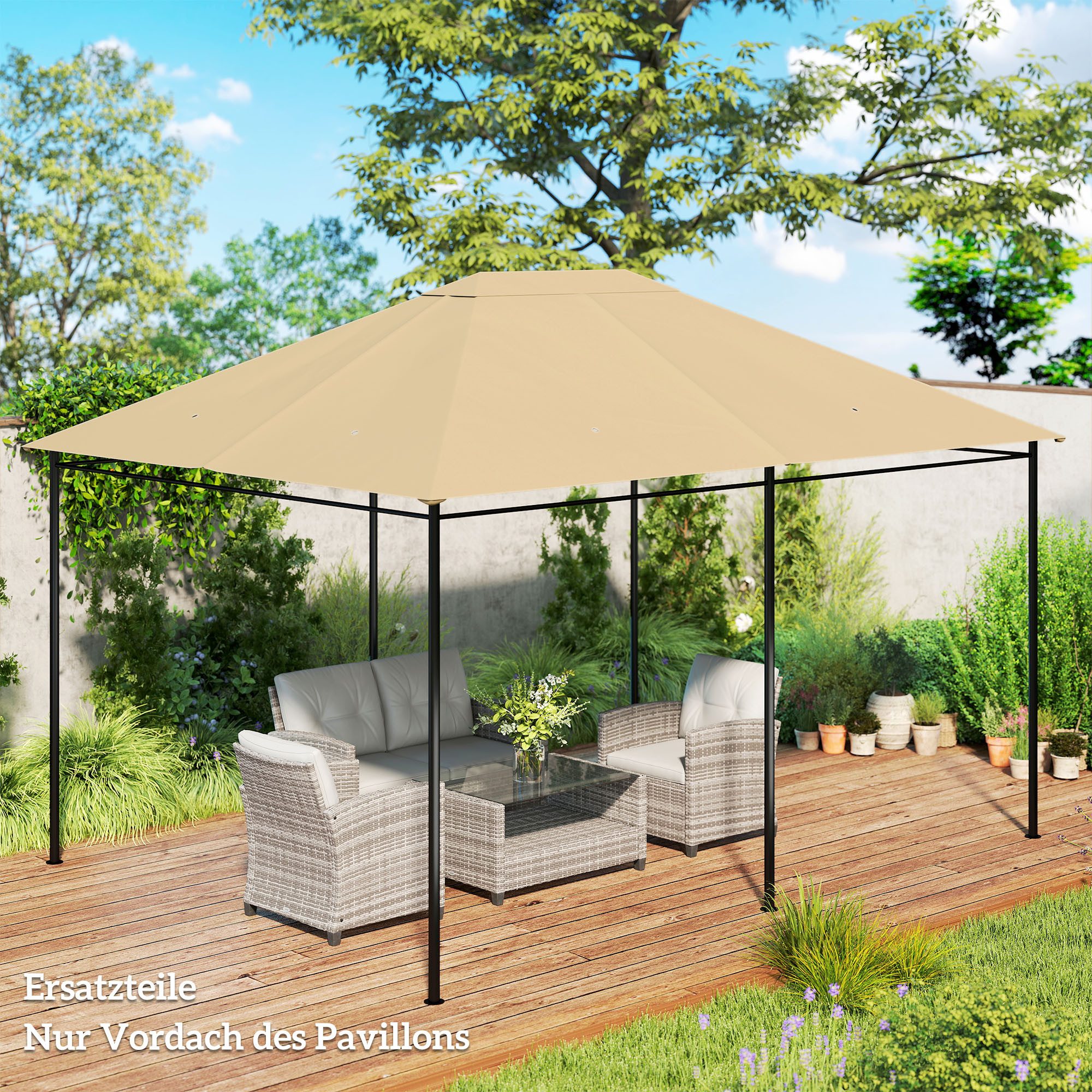 Outsunny Pavillon-Ersatzdach für Pavillon 4 x 3m, wasserabweisend mit UV Schutz 30+, 180 g/m², 397 x 297 cm (Ersatzbezug, Ersatzteile), UV30+ Schutz, wasserabweisend, mit Lüftungsöffnung