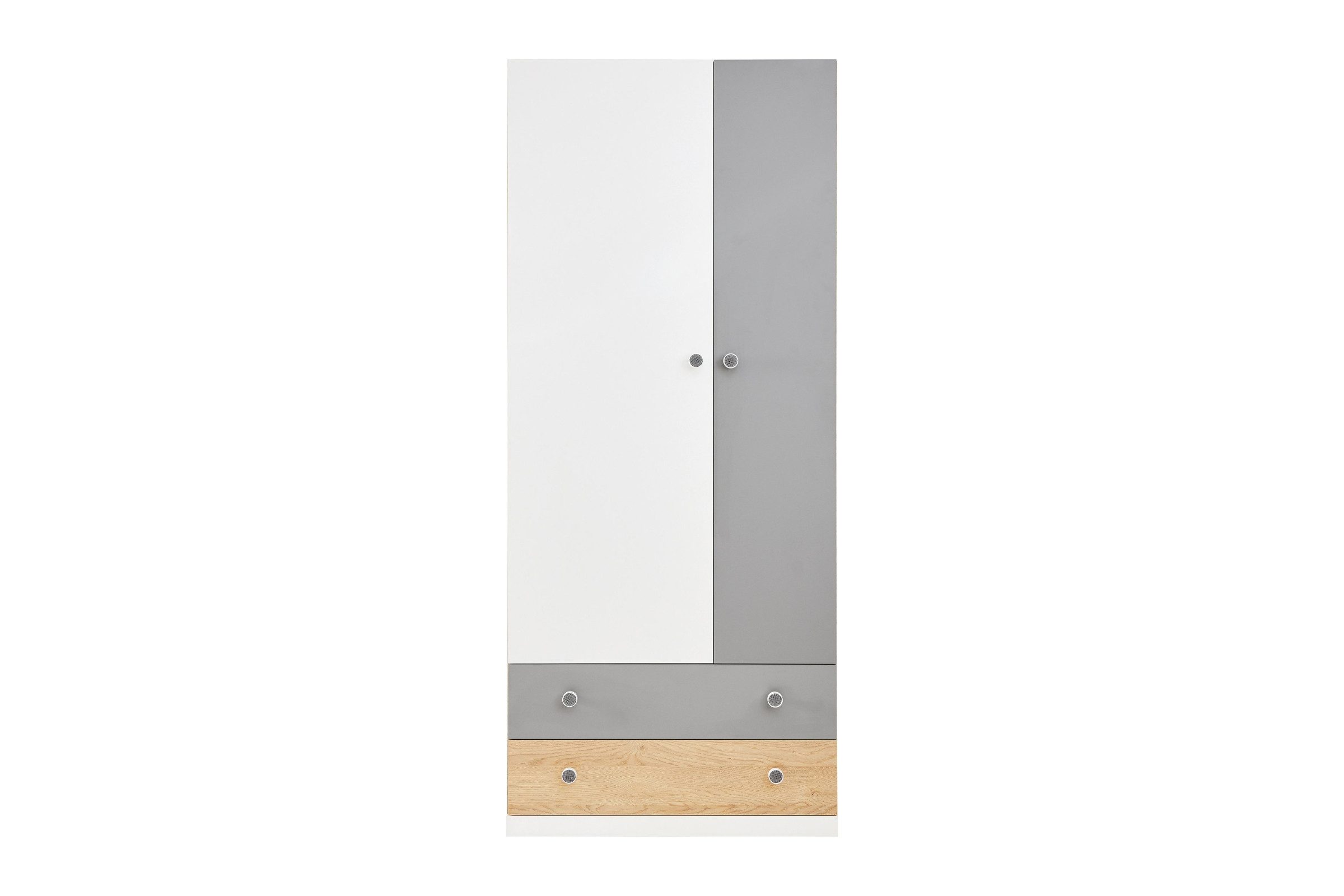 Deine Möbel 24 Jugendzimmer-Set POKO 2 mit Kleiderschrank, Schreibtisch, Regal und Hängeregal, (4-tlg., 4-teilig), in Biskuiteiche / Weiß Lux / Grau