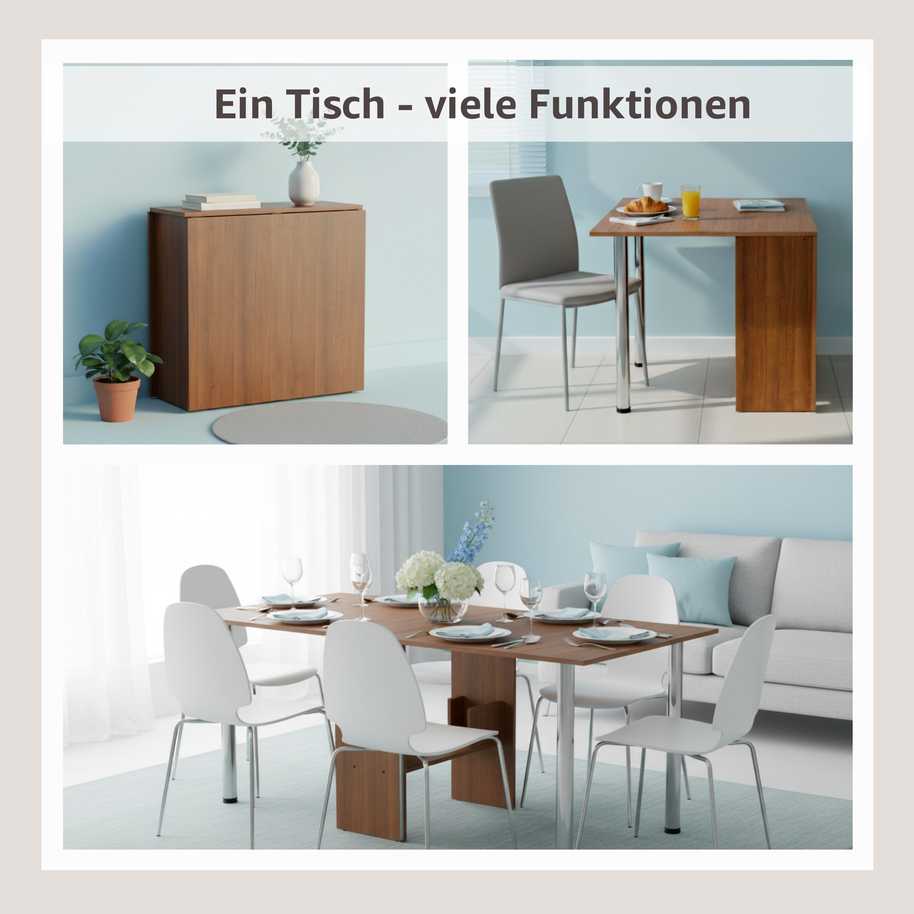 Rodnik Esstisch Amelie, klappbar, stabil & platzsparend, praktische abschraubbare Beine