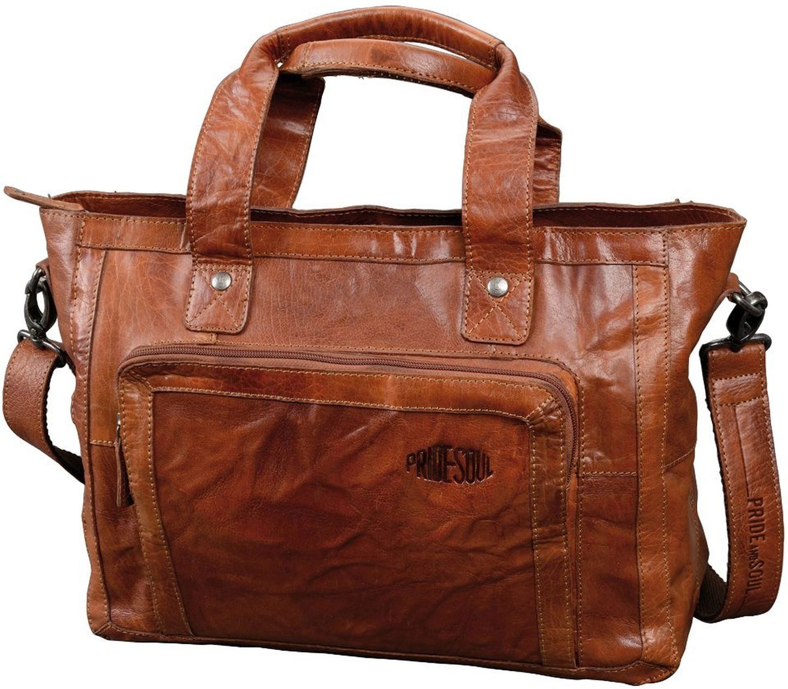 PRIDE & SOUL Umhängetasche Damen-Businesstasche Heathers Heartbreaker 390x290x160mm Leder cognac