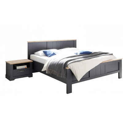 Pol-Power Bettgestell Bett Doppelbett Ehebett Schlafzimmer ELASTIR Graphit Grau / Artisan Eiche Nb.