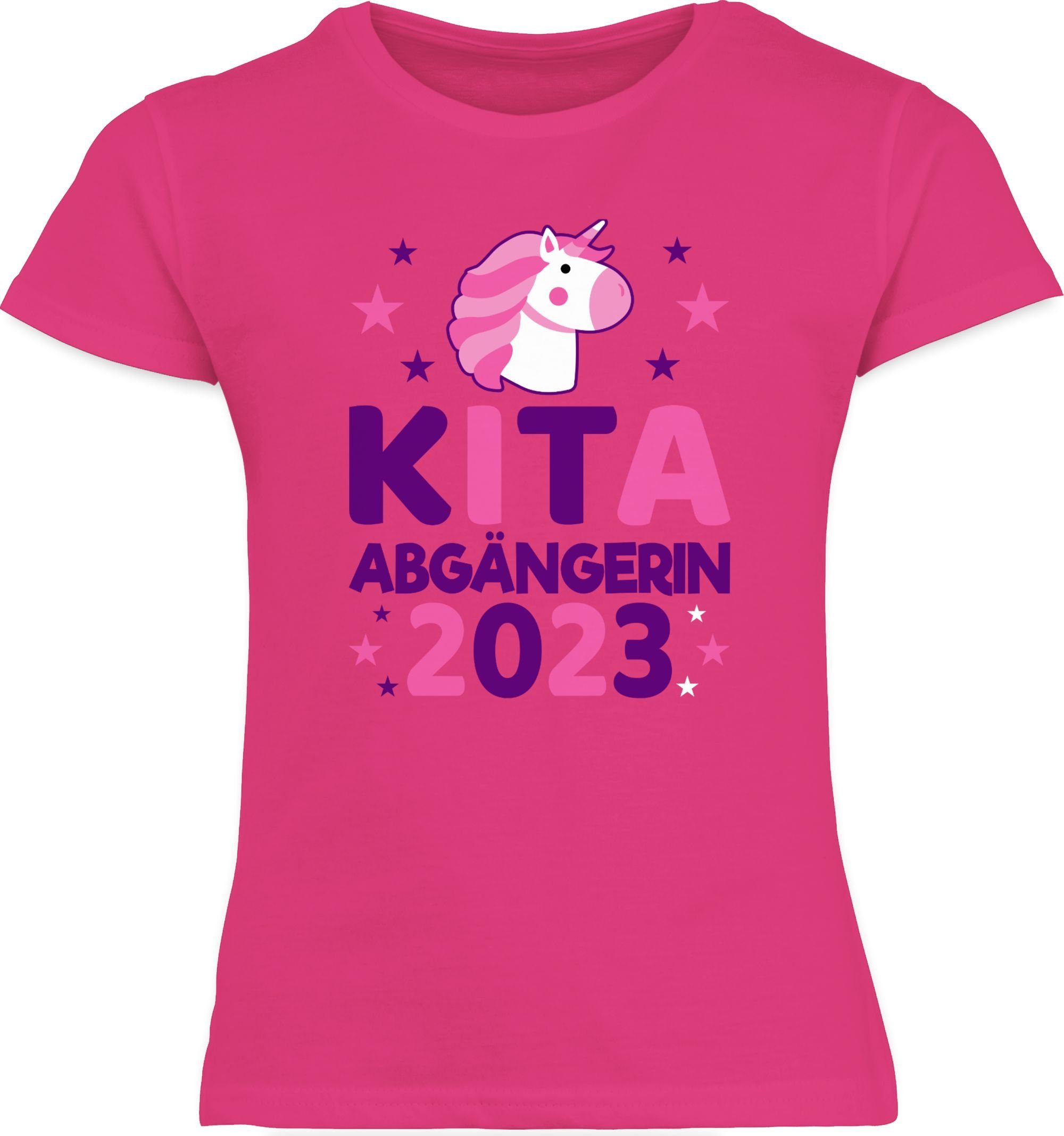 Shirtracer T-Shirt Kita Abgängerin 2023 1 Fuchsia Einschulung Einhorn Mädchen rosa/lila Sterne