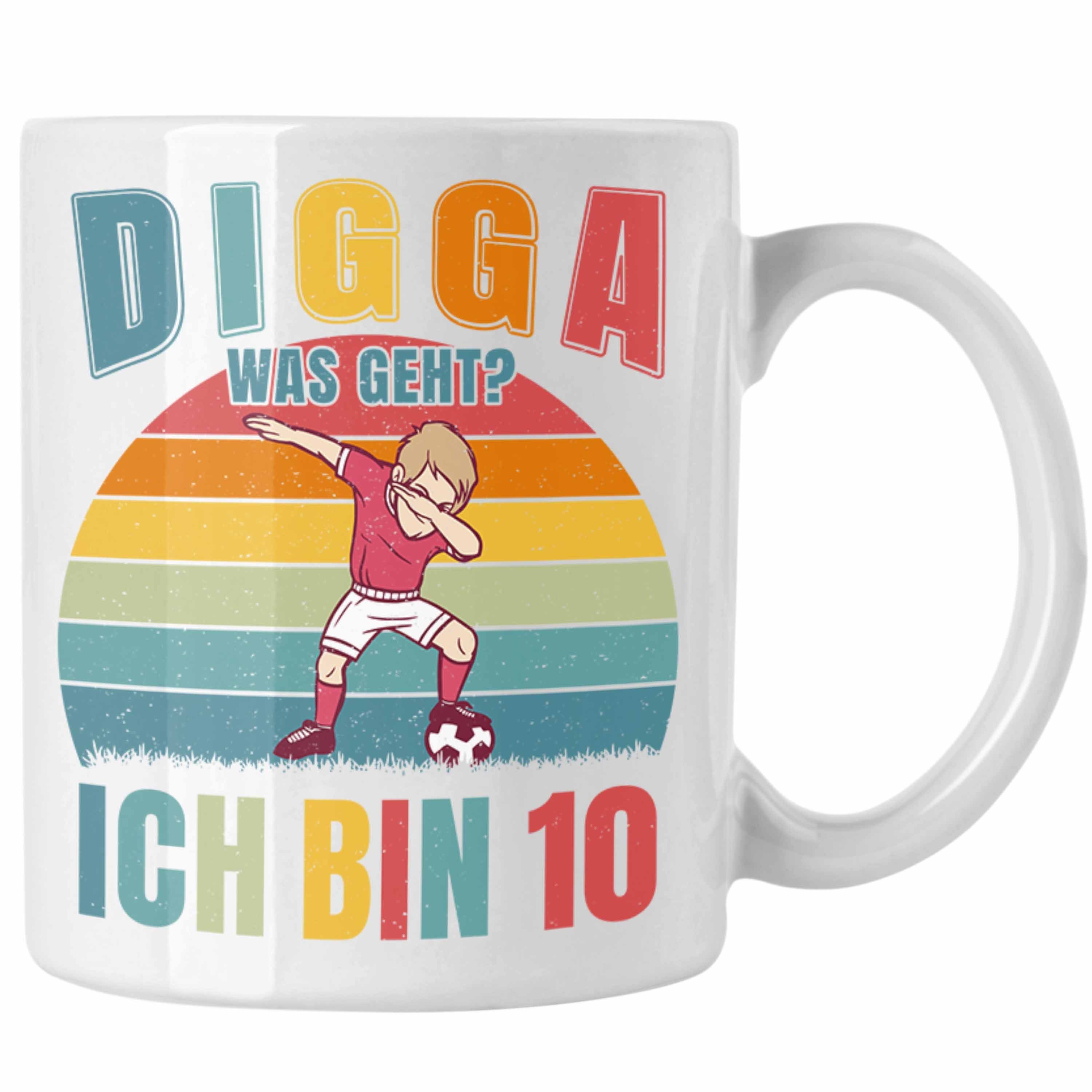 Trendation Tasse Trendation - Kinder Fussball Geburtstag 10. Geburtstagsgeschenk Tasse 10 Jahre Jungs Jungen Weiss