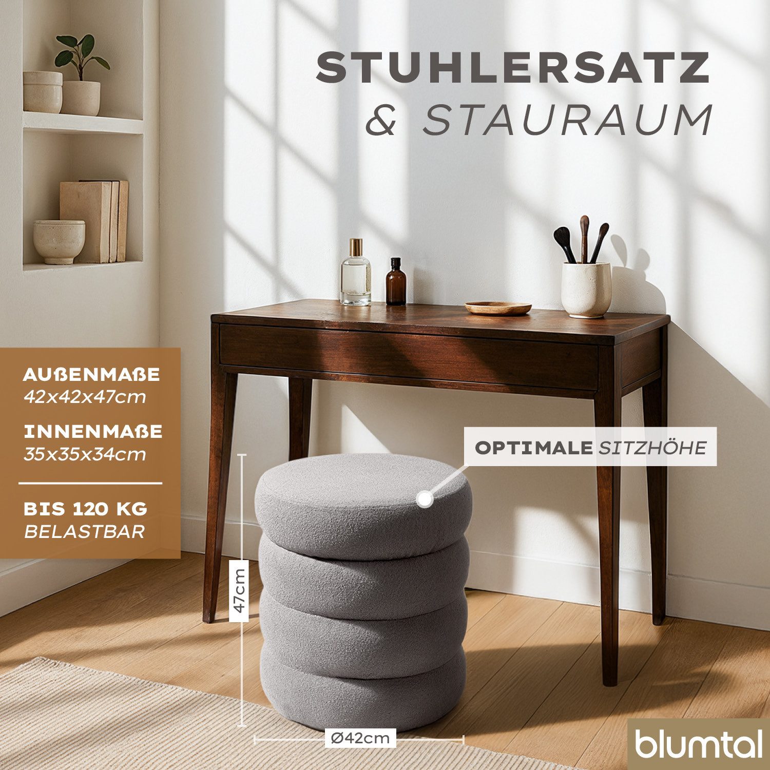 Blumtal Sitzhocker Hocker mit Stauraum mit Bouclé oder Velvet-Bezug, robuste Sitztruhe mit Stauraum und extrem Dickes MDF