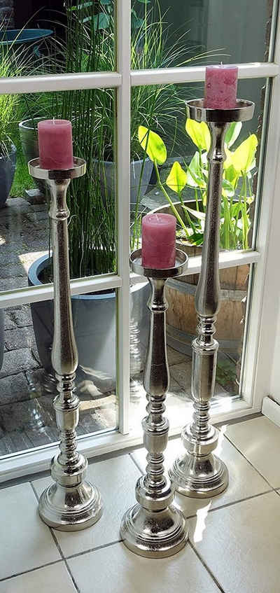 MichaelNoll Kerzenständer Kerzenständer Kerzenhalter Aluminium Silber Groß Hoch - Kerzenleuchter Modern für Stumpenkerzen - Deko Dekoration Wohnzimmer - XXL 3 Größen erhältlich 76 cm, 92 cm oder 102 cm