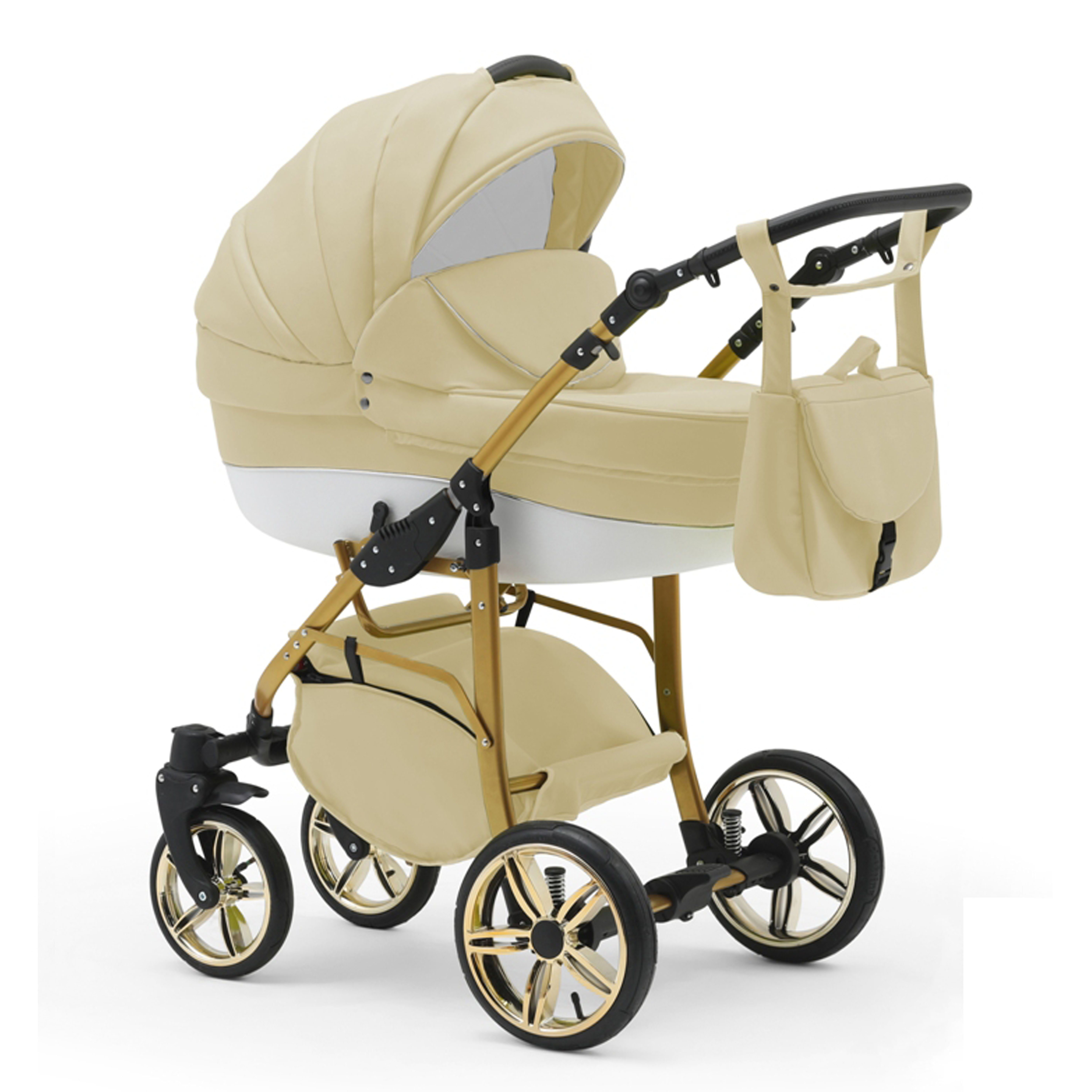 babies-on-wheels Kombi-Kinderwagen 2 in 1 Kinderwagen-Set Cosmo ECO Gold - 13 Teile - in 46 Farben Beige-Weiß