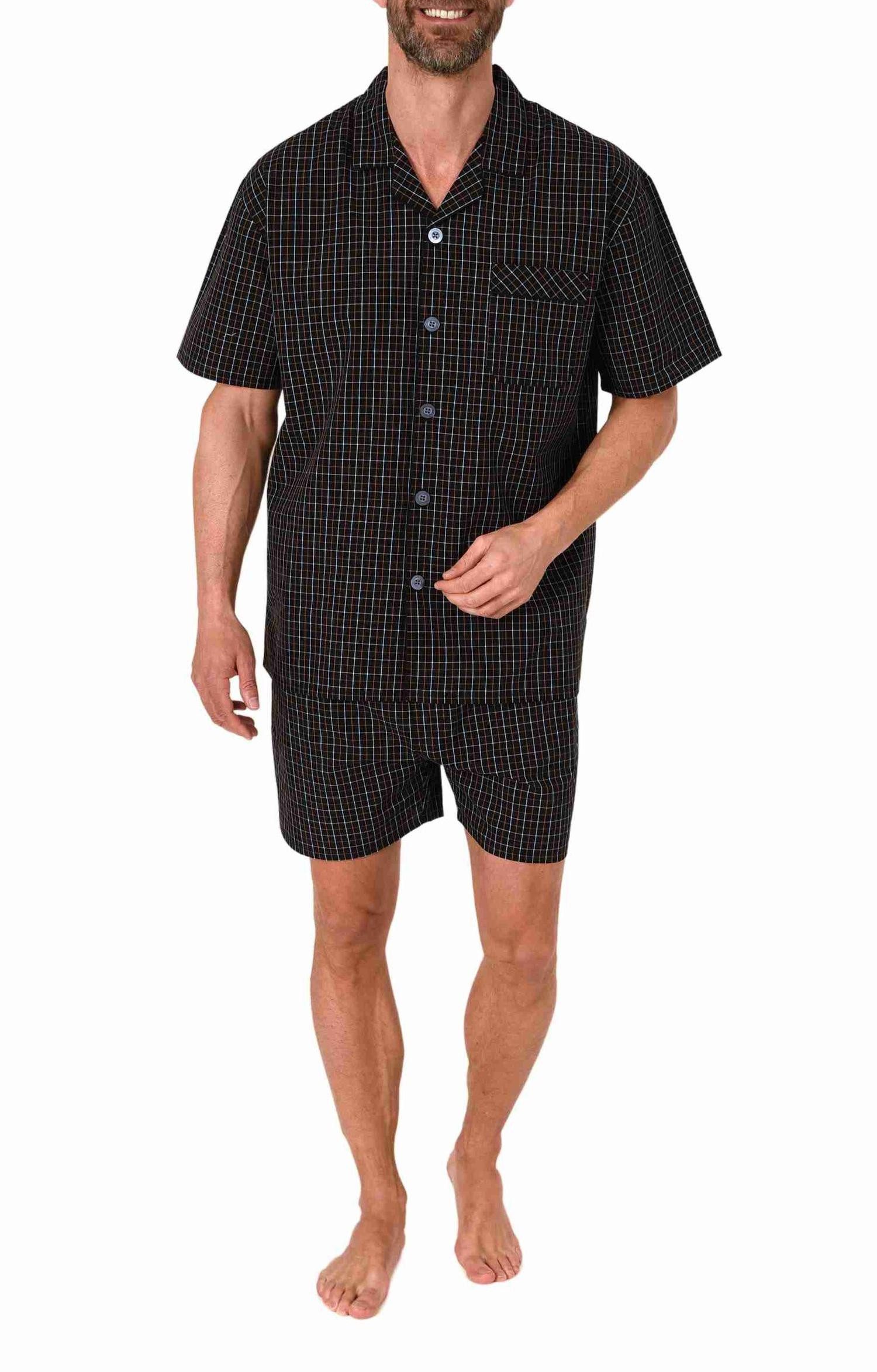 Normann Pyjama Herren Schlafanzug Shorty Pyjama kurzarm gewebt zum Knöpfen