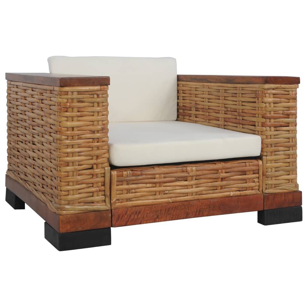 furnicato Sessel Natur Auflagen Braun Rattan mit