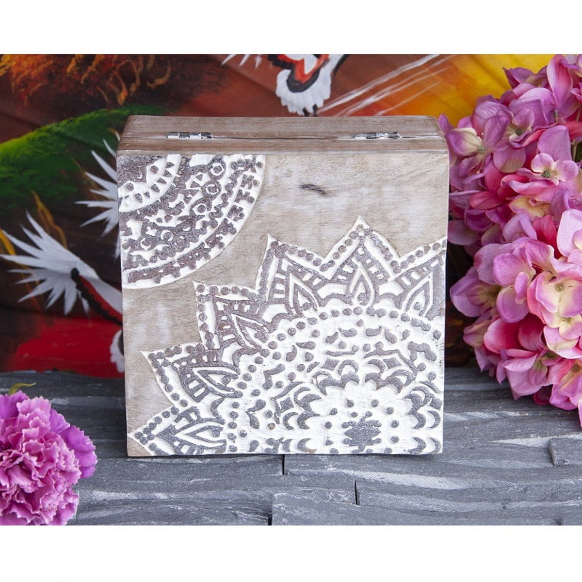 Berk Mandala Mandala Holz-Box silberfarbig groß