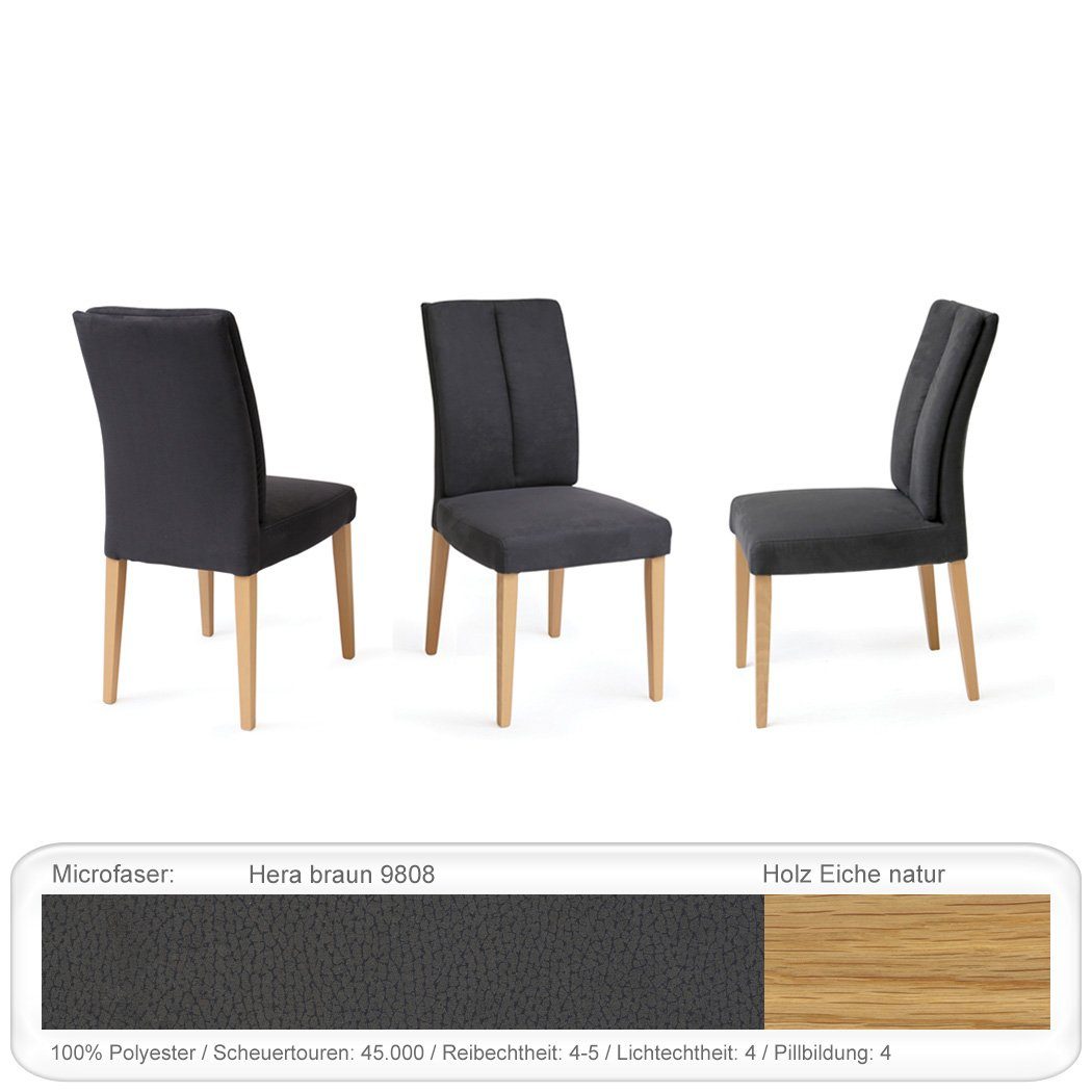 Essgruppe Stühle 1XL, natur Eiche + Flavia braun 160(210)x90 cm (komplette Spar-Set, massiv 5-tlg), Tischgruppe, Ausziehtisch Karlo 7 expendio