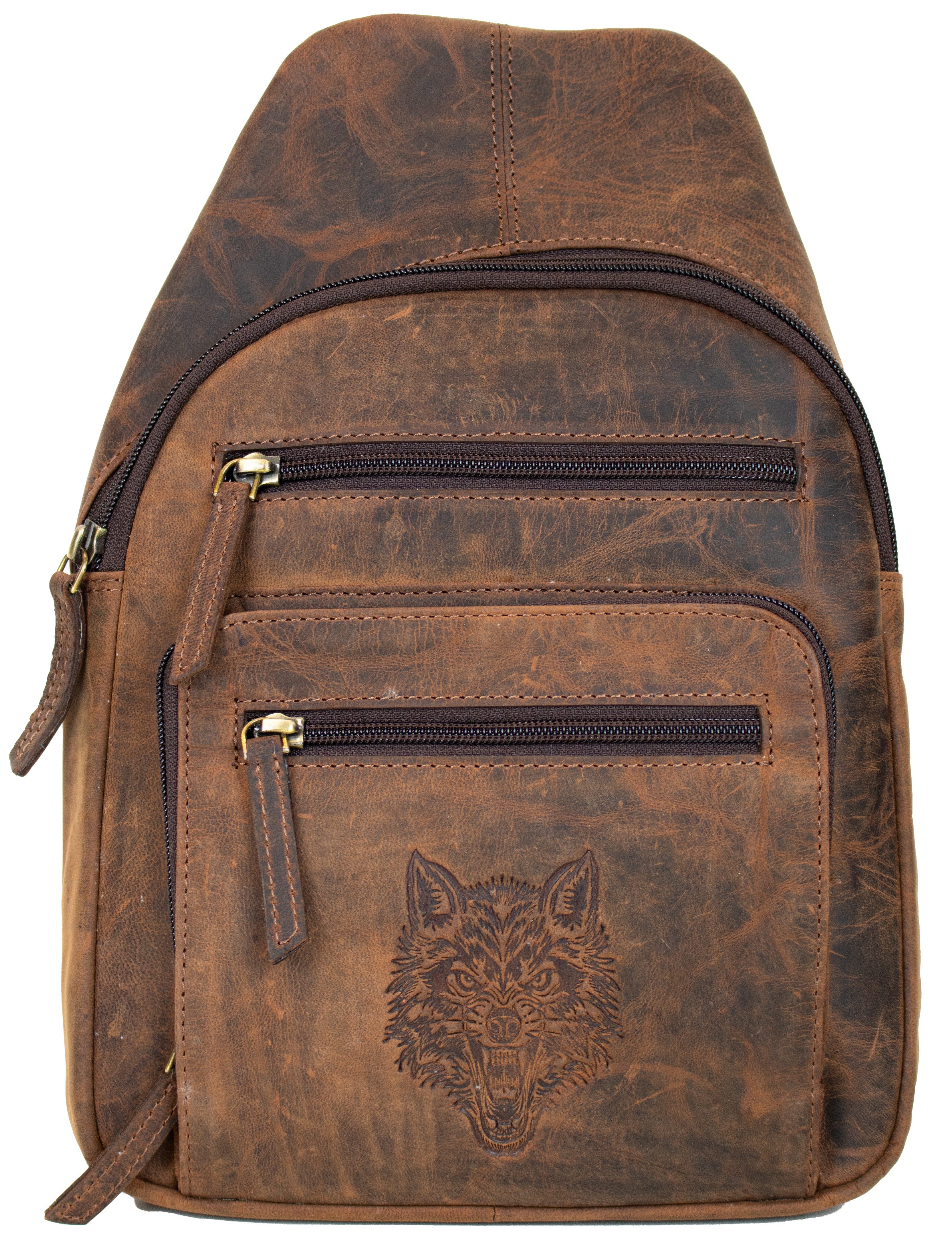 MDM Schultertasche Herren Leder Schultertasche Brusttasche Slingbag Rucksack, 3 verschiedene Lederprägungen, Vintage-Stil, echtes Rindsleder