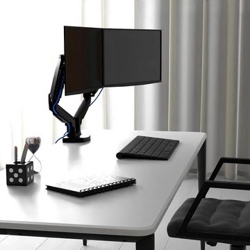 Poppstar Höhenverstellbare Tischhalterung für 2 Monitore (17 Zoll bis 27 Zoll) Monitor-Halterung, (bis 27,00 Zoll, 360° schwenkbare, drehbare & neigbare Monitor-Arme)