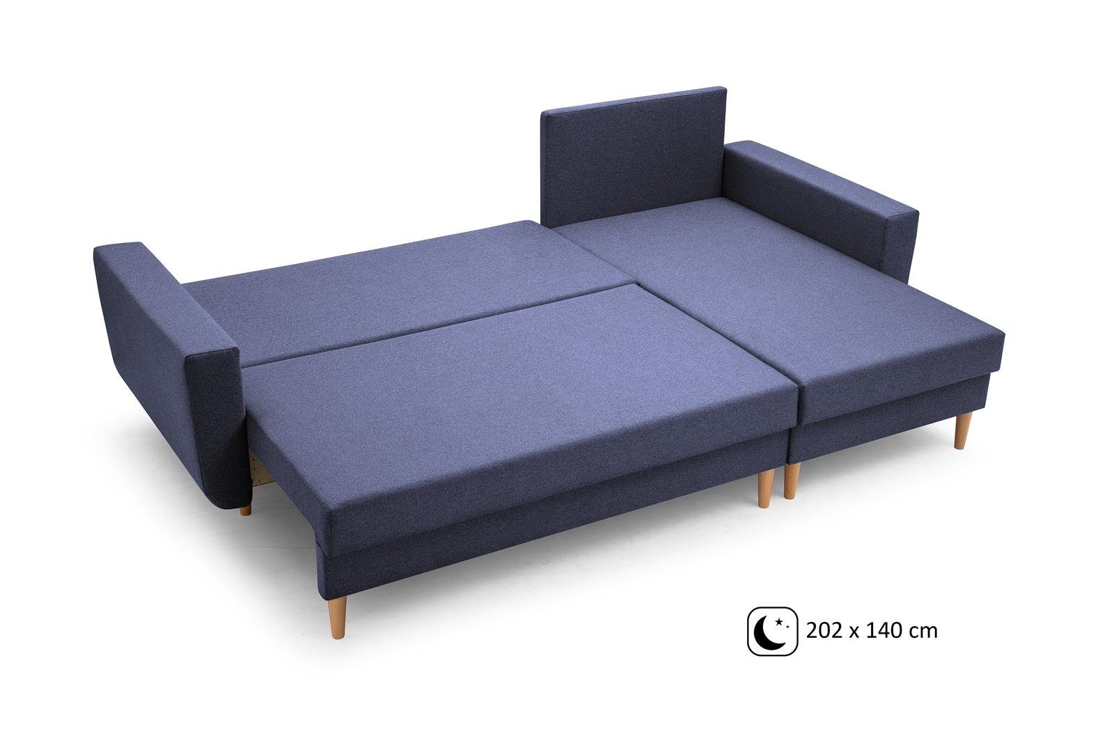 Ecksofa Sofa 79) Marienblau ONLY, new (malmo Polsterecke mit Beautysofa Schlaffunktion, Couch universelle mane mit