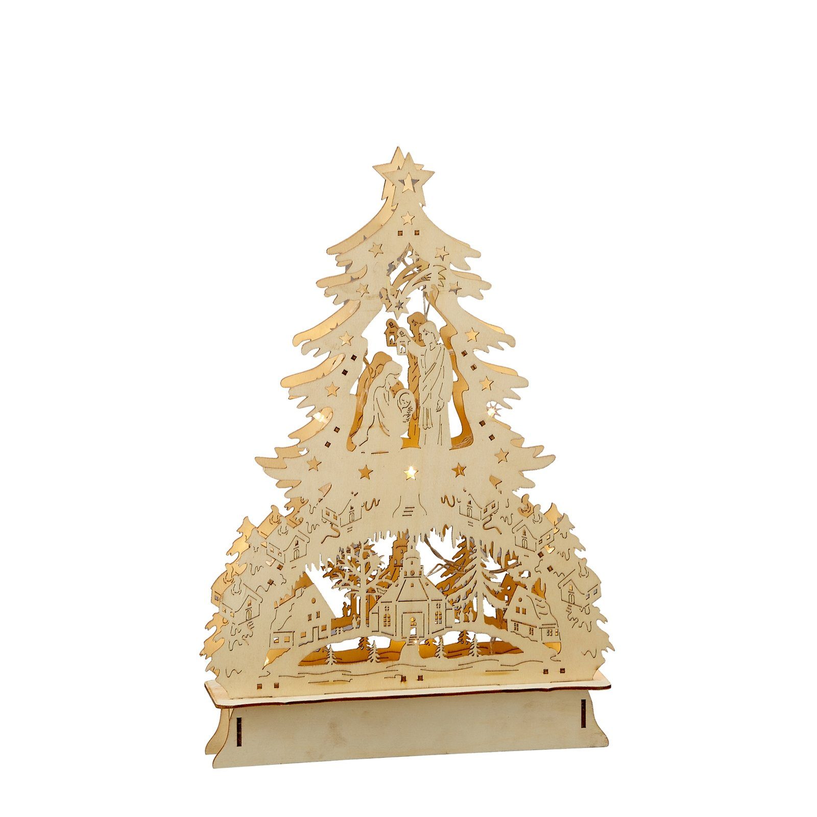 Schwibbogen Tannenbaum Mit Figuren – 40 X 43 Cm | Original Erzgebirgische Volkskunst Aus Holz | Elektrisch Beleuchtet