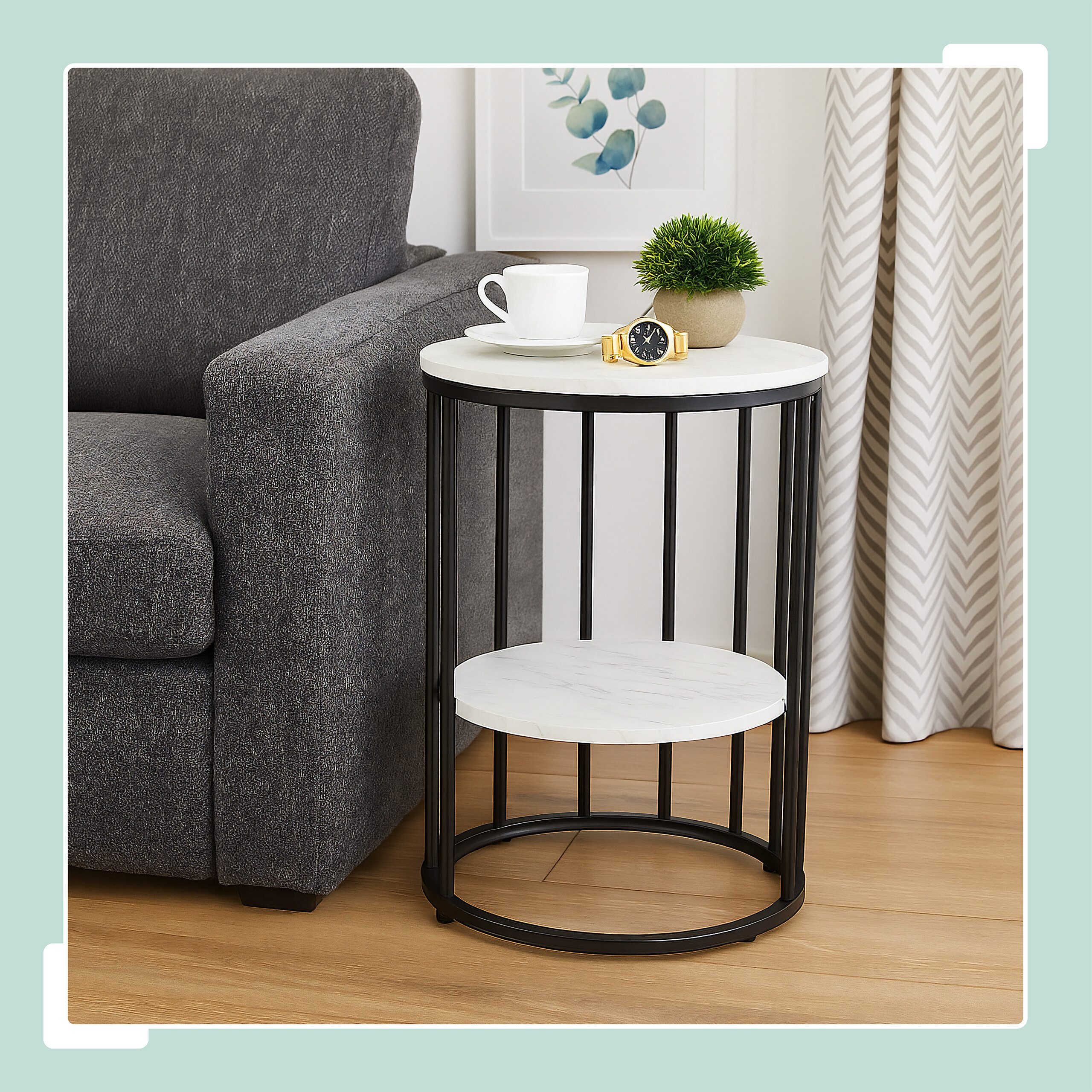 relaxdays Beistelltisch in Marmoroptik, Weiß-Schwarz günstig online kaufen