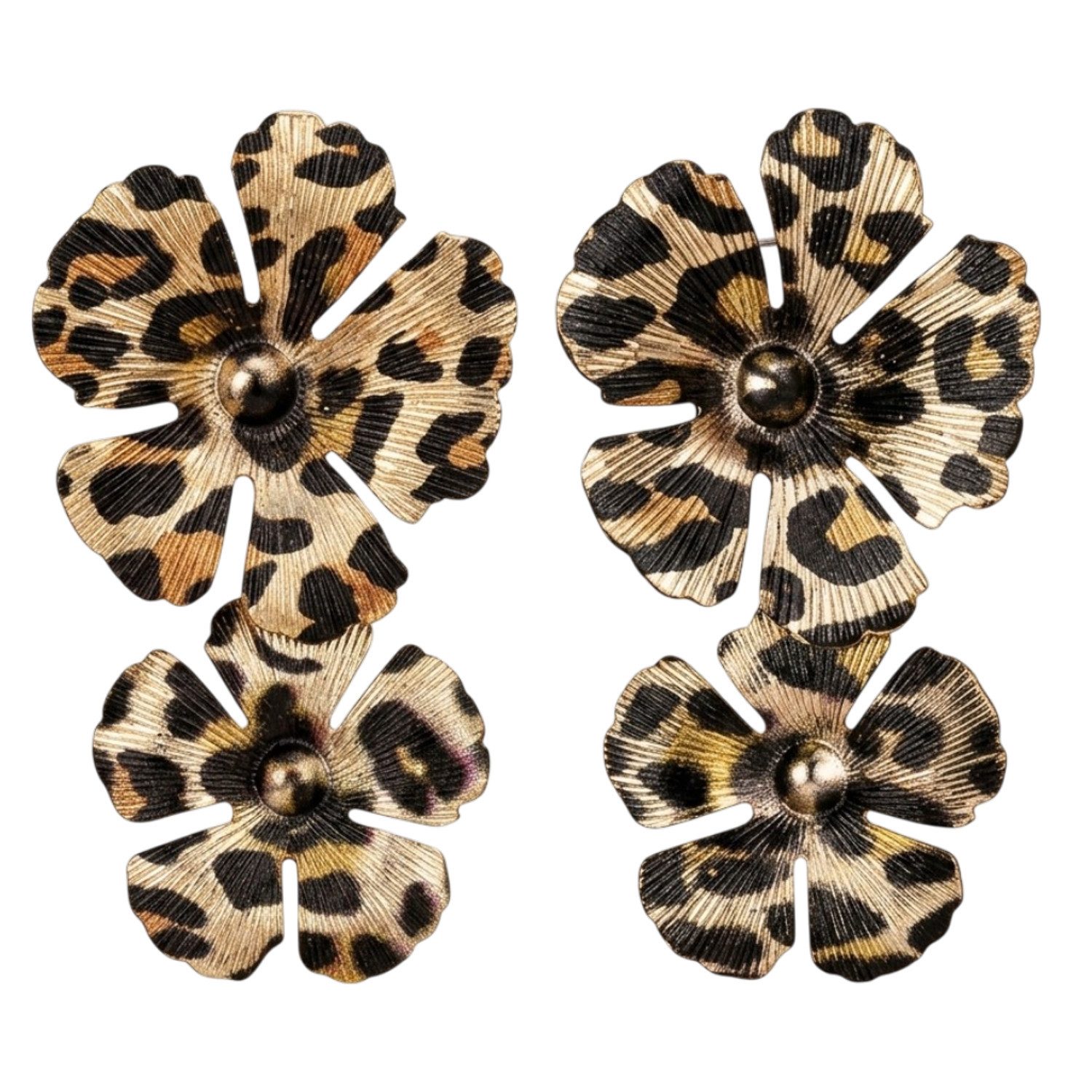 KARMA Paar Ohrhänger Damen Ohrringe Blume Leo Gold Braun 5,8 cm modern (Leopard, 2-tlg., Statement-Ohrschmuck Statementohrringe), Damenohrringe groß Sommer Accessoire