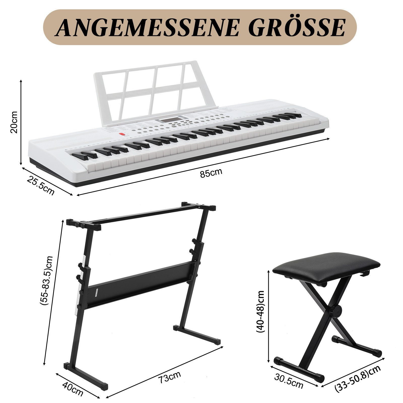 LALAHO Klavier 61 Tasten E Keyboard,Digitalpiano Set, Elektronisches Klavier,Keyboardständer, Keyboardbank und Mikrofon