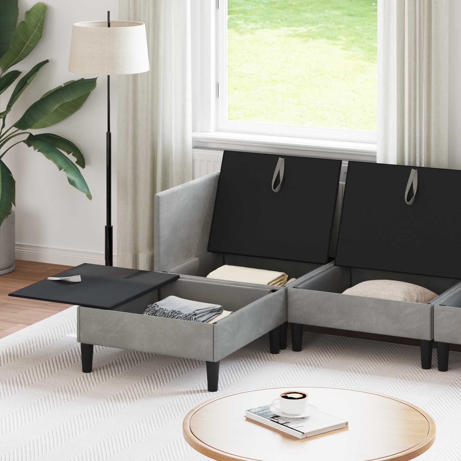 vidaXL Wohnzimmer-Set Wohnzimmergarnitur mit Kissen mit Speicher 5 pcs Hellgrau Samt, (5-St)