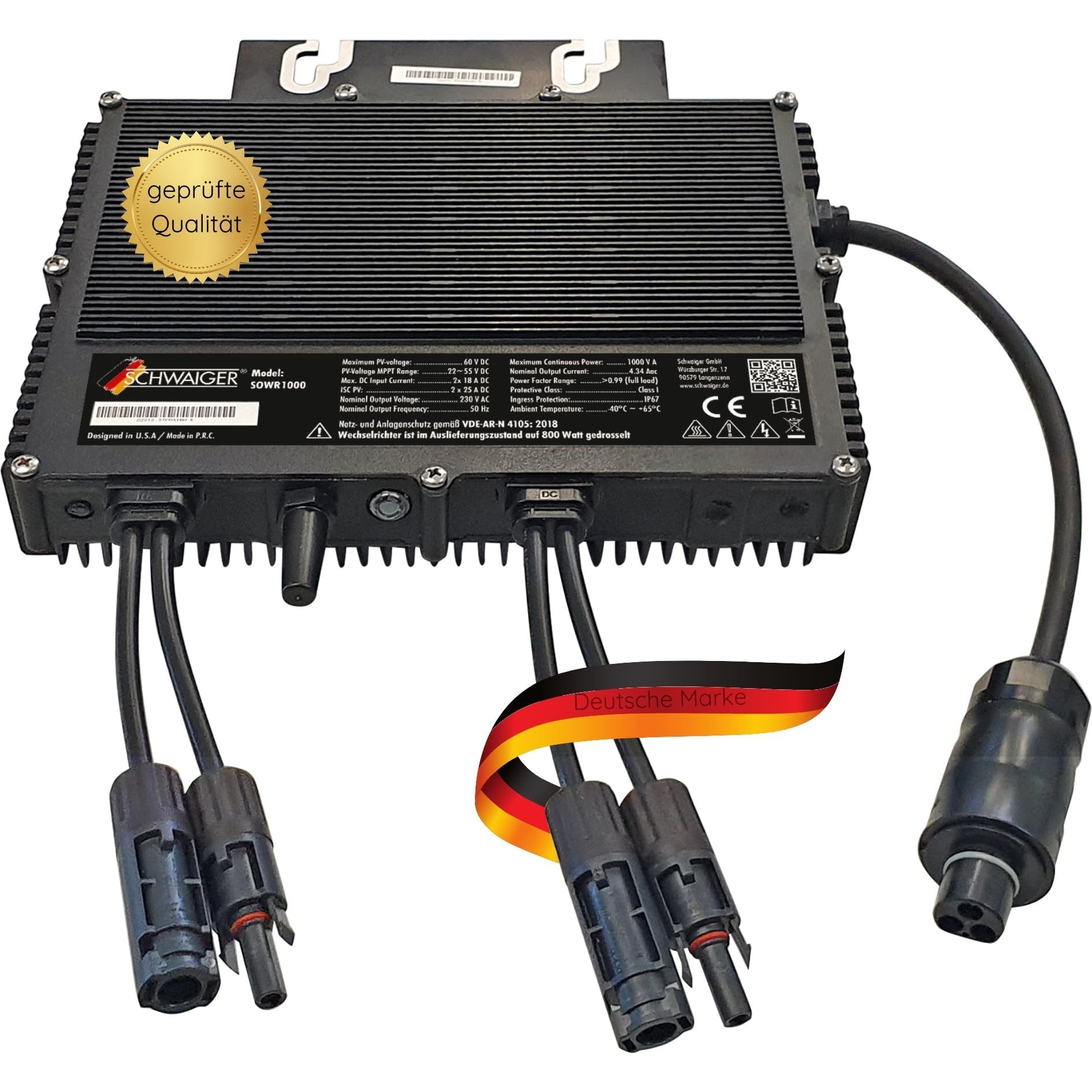 Schwaiger NEP Wechselrichter 1000W Smart-Home-Station, App-steuerbar, 15 Jahre Garantie, Spitzenleistung 1000W