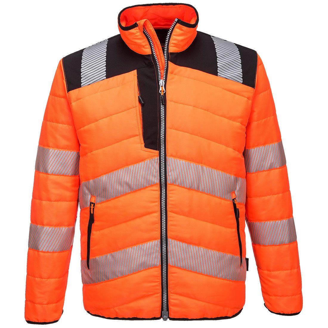 Arbeitsjacke Warnschutz-Steppjacke Portwest PW3 Orange/Schwarz