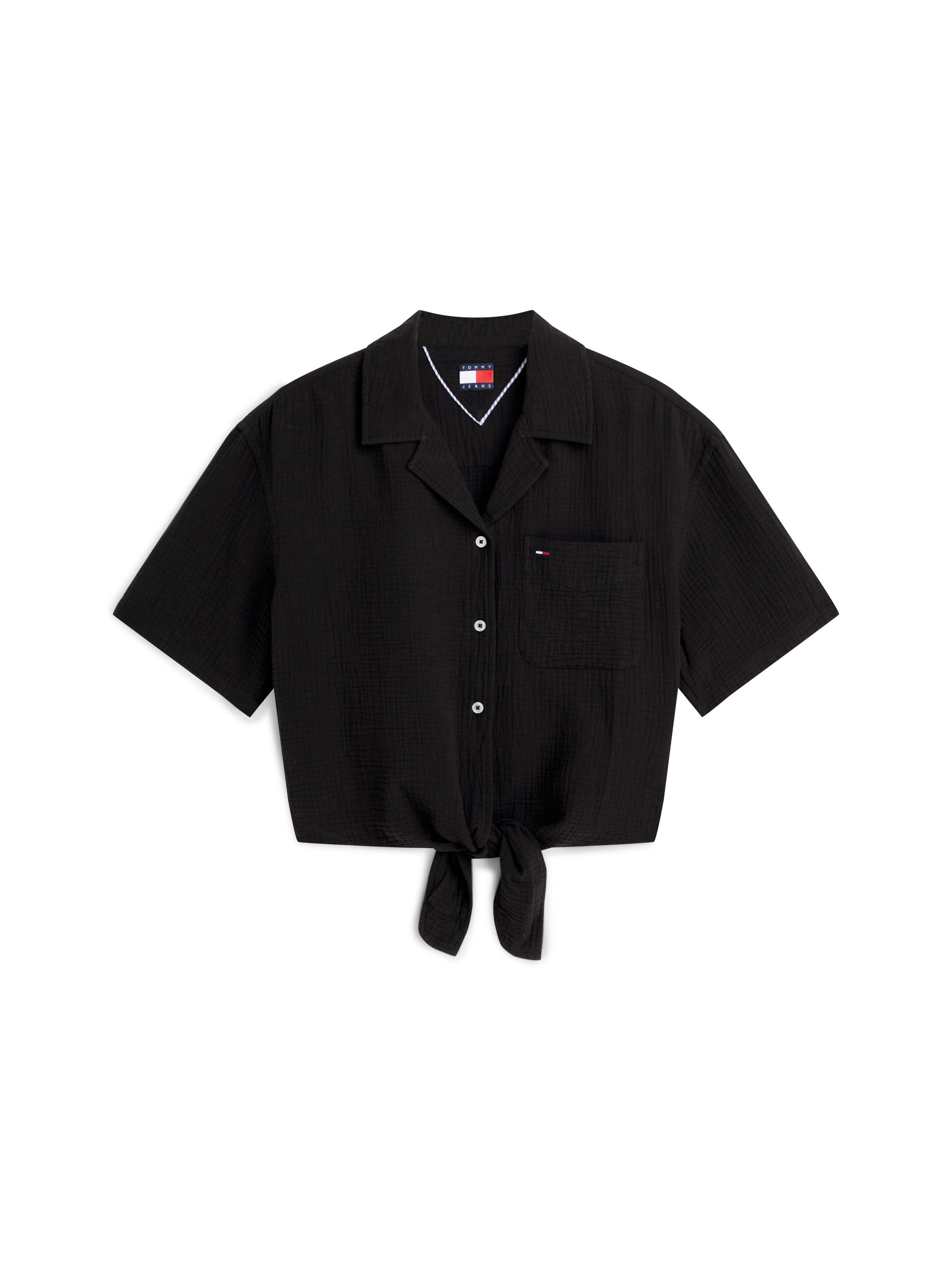 Tommy Jeans Kurzarmbluse TJW TEXTURED TIE FRONT SS SHIRT Baumwolle, Brusttasche, Saum zum Knoten