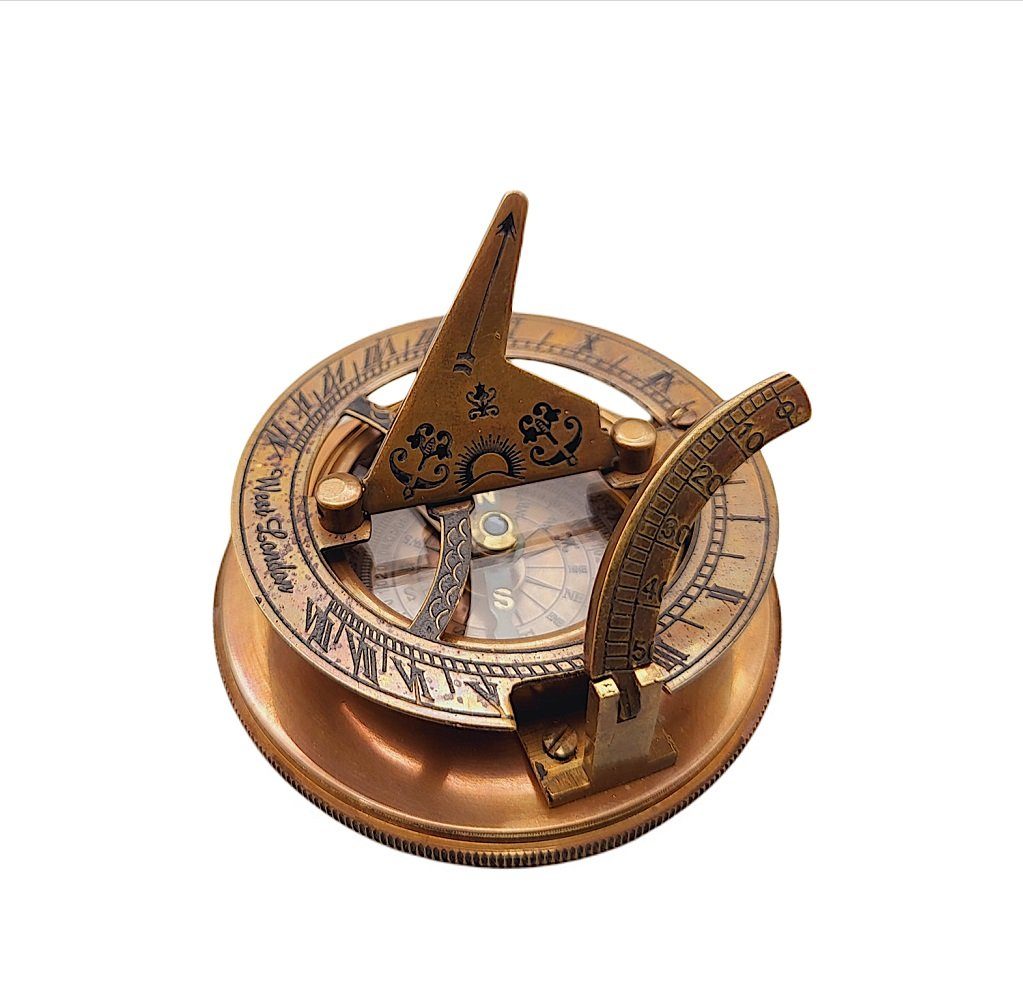 Linoows Sonnenuhr- Reproduktion Dekoobjekt Dosenkompass, Marine- Sundial Kompass,
