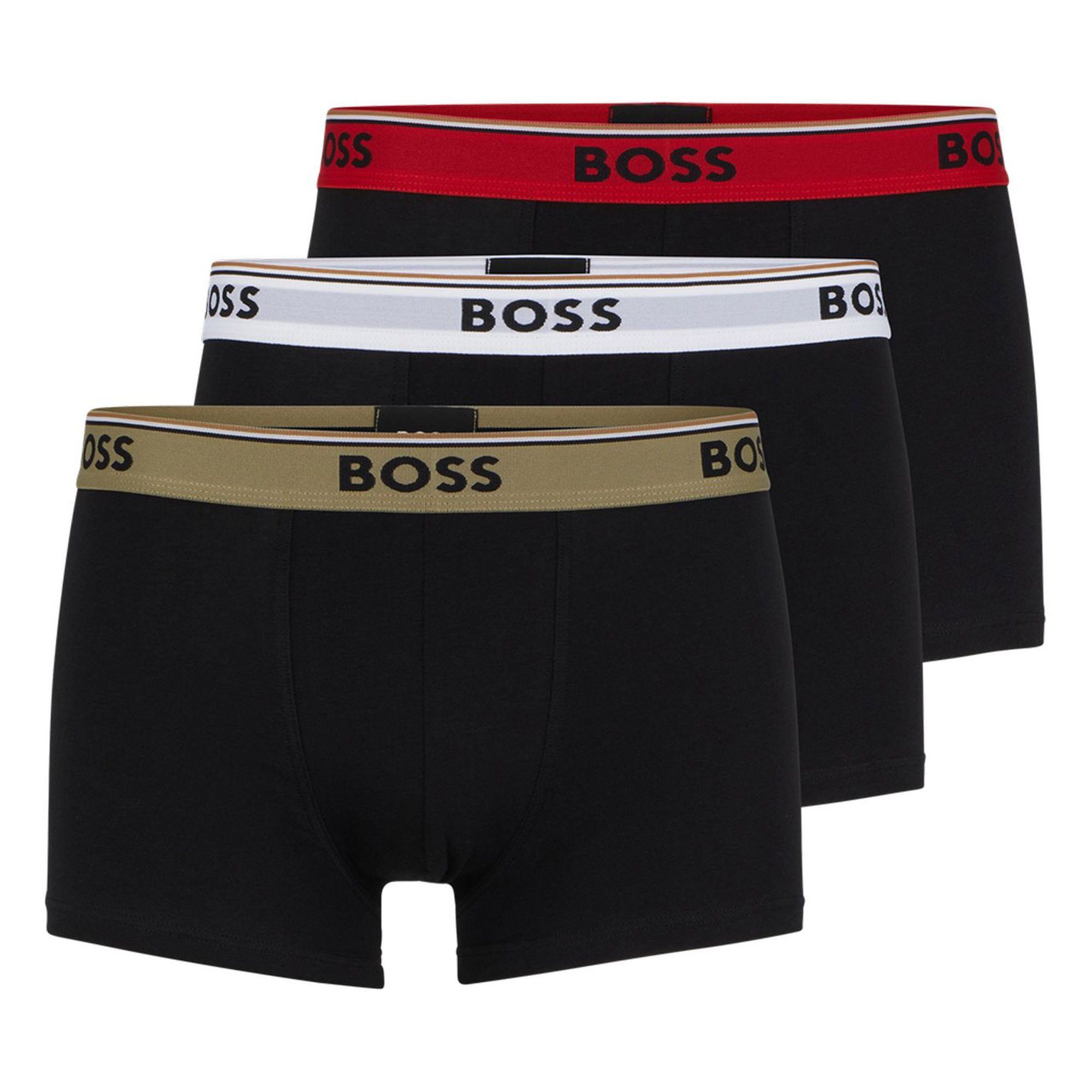 BOSS Boxer Herren Trunks, 3er Pack - Power, Unterwäsche Schwarz/Olive/Rot/Weiß