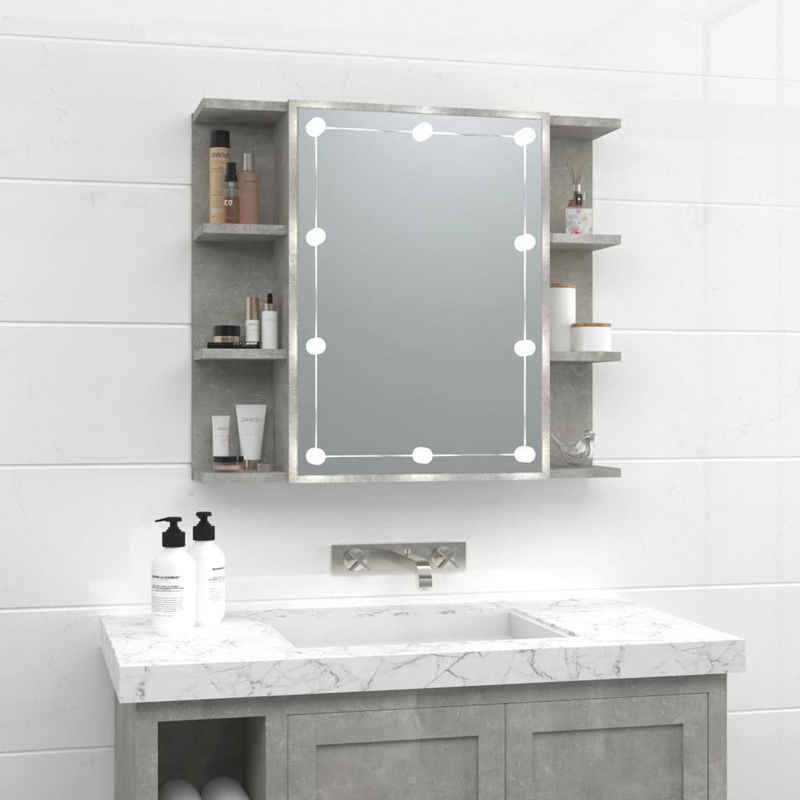 vidaXL Badezimmerspiegelschrank Spiegelschrank mit LED Betongrau 70x16,5x60 cm (1-St)