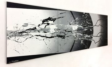 WandbilderXXL Gemälde Cryptic Silver 180 x 60 cm, Abstraktes Gemälde, handgemaltes Unikat