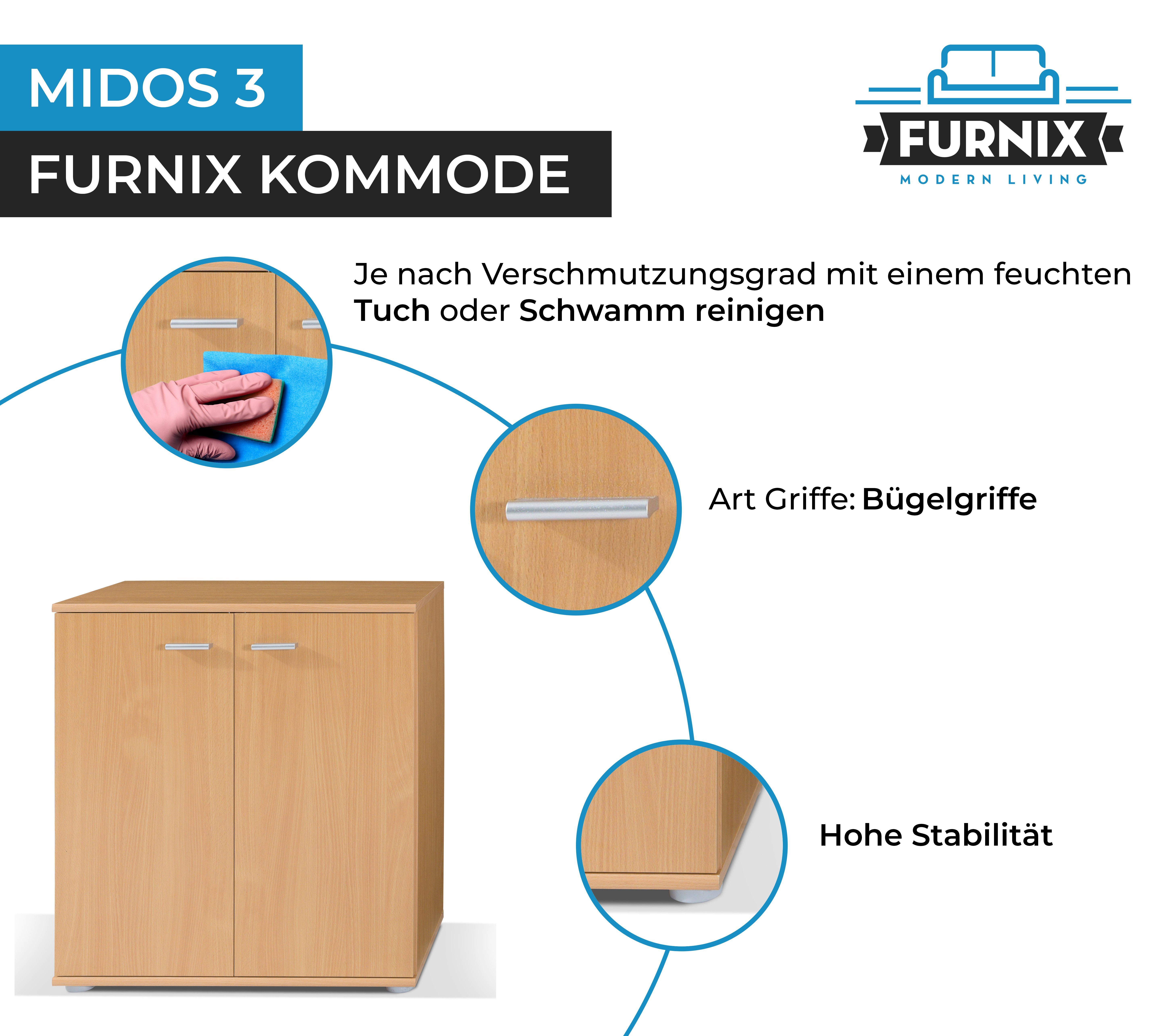 modern mit Wohnzimmer 3 fürs Midos Türen Sideboard Buche Furnix 2 Kommode