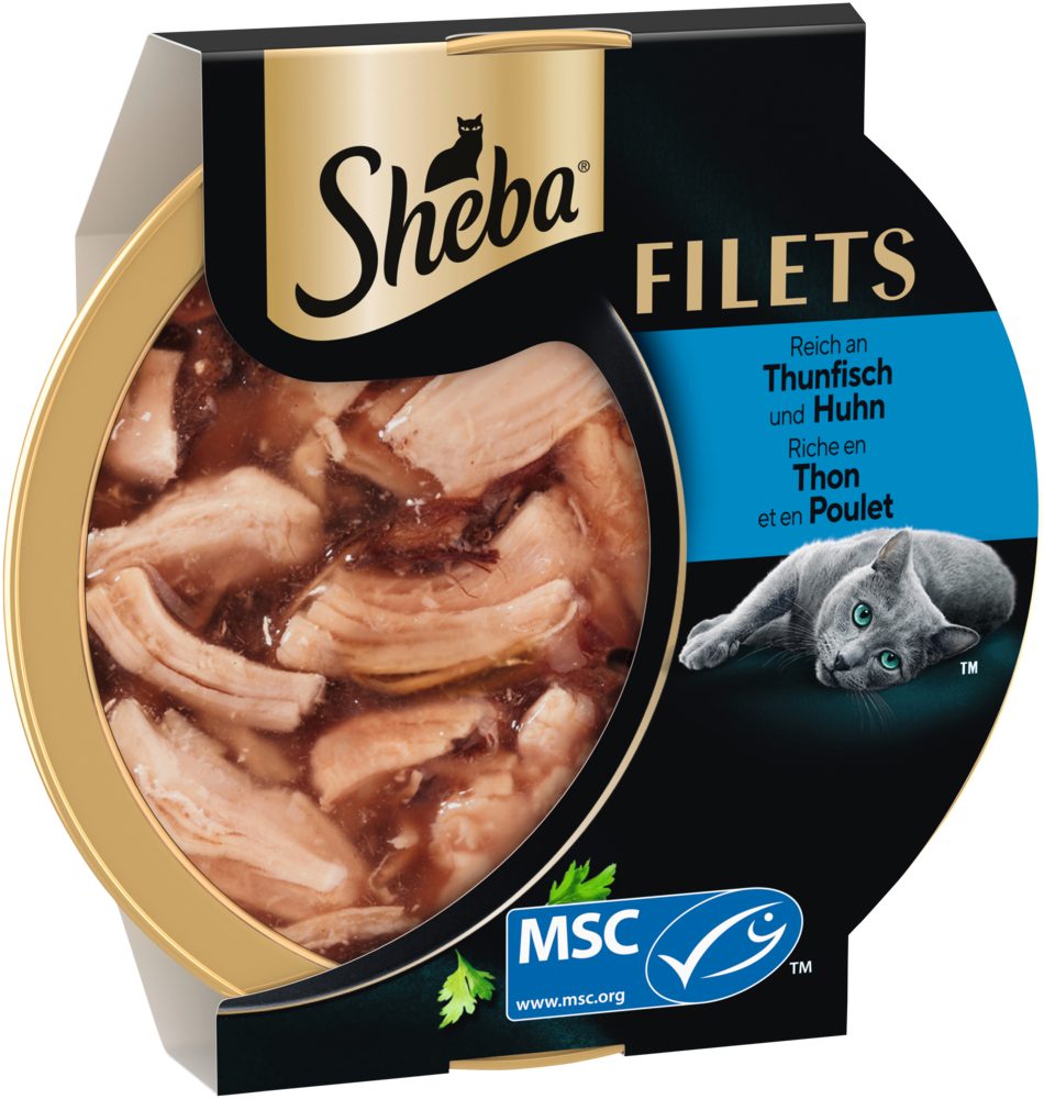 Sheba SHEBA® Schale Filets Huhn mit nachhaltigem Thunfisch 16 x 60g, Nassfutter für: Katze