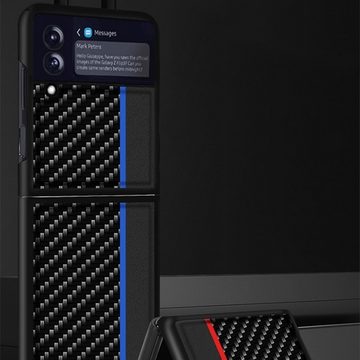 Wigento Handyhülle Samsung Galaxy Z Flip4 5G Carbon Kunststoff Silikon Cover Handy Tasche Hülle Etuis Schwarz / Rot