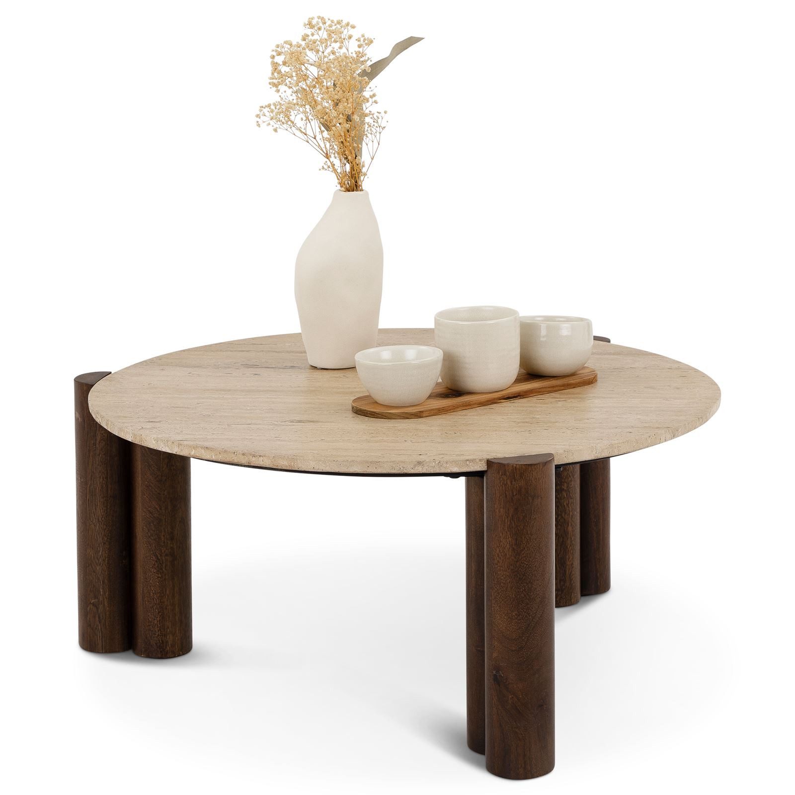 IDIMEX Couchtisch TAPTI, Wohnzimmertisch 80 cm aus Travertin und Mangoholz günstig online kaufen