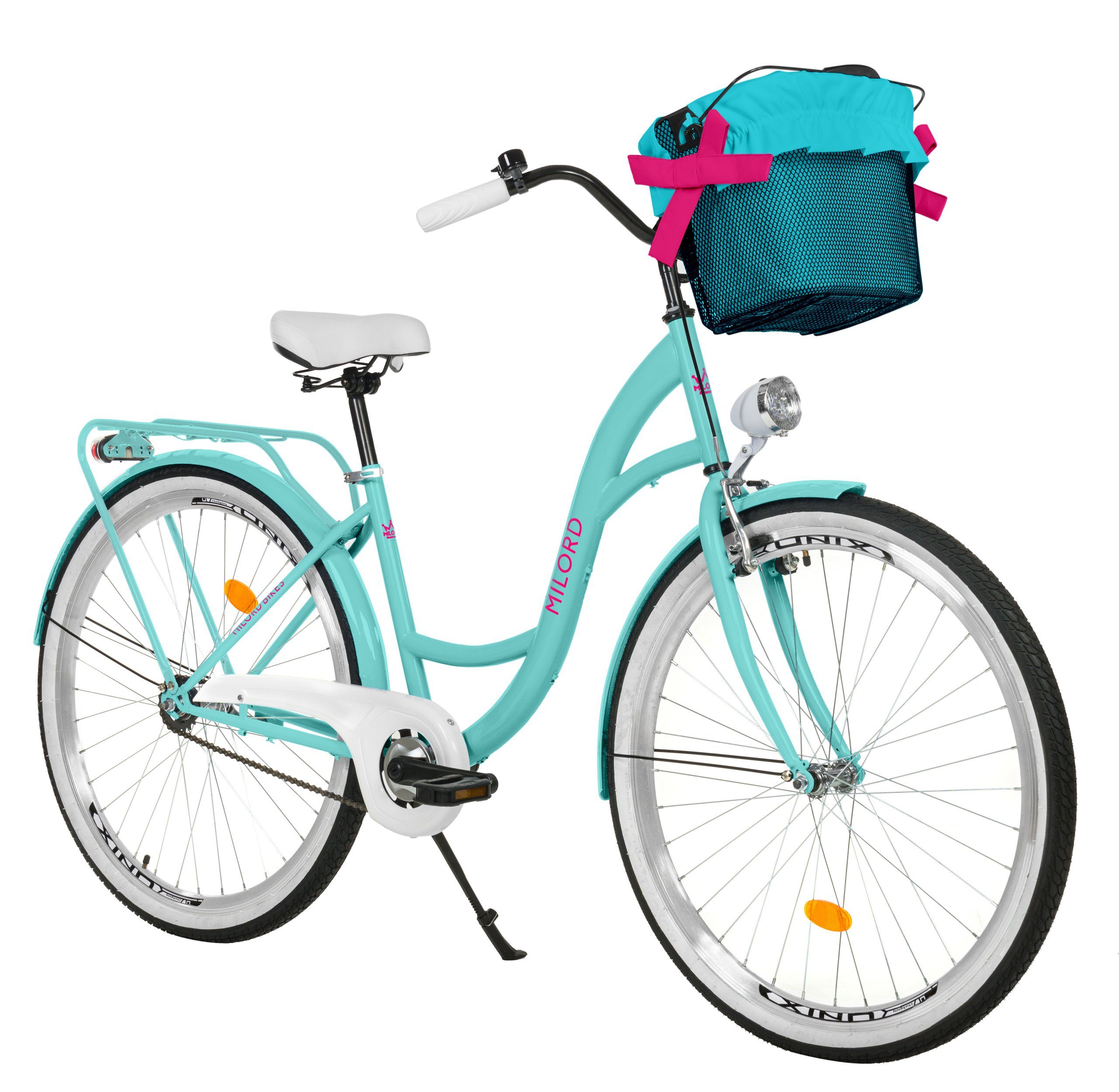 Cityrad Milord City Fahrrad Korb Retro Damenfahrrad, 28/26 Zoll, Blau, 1-Gang