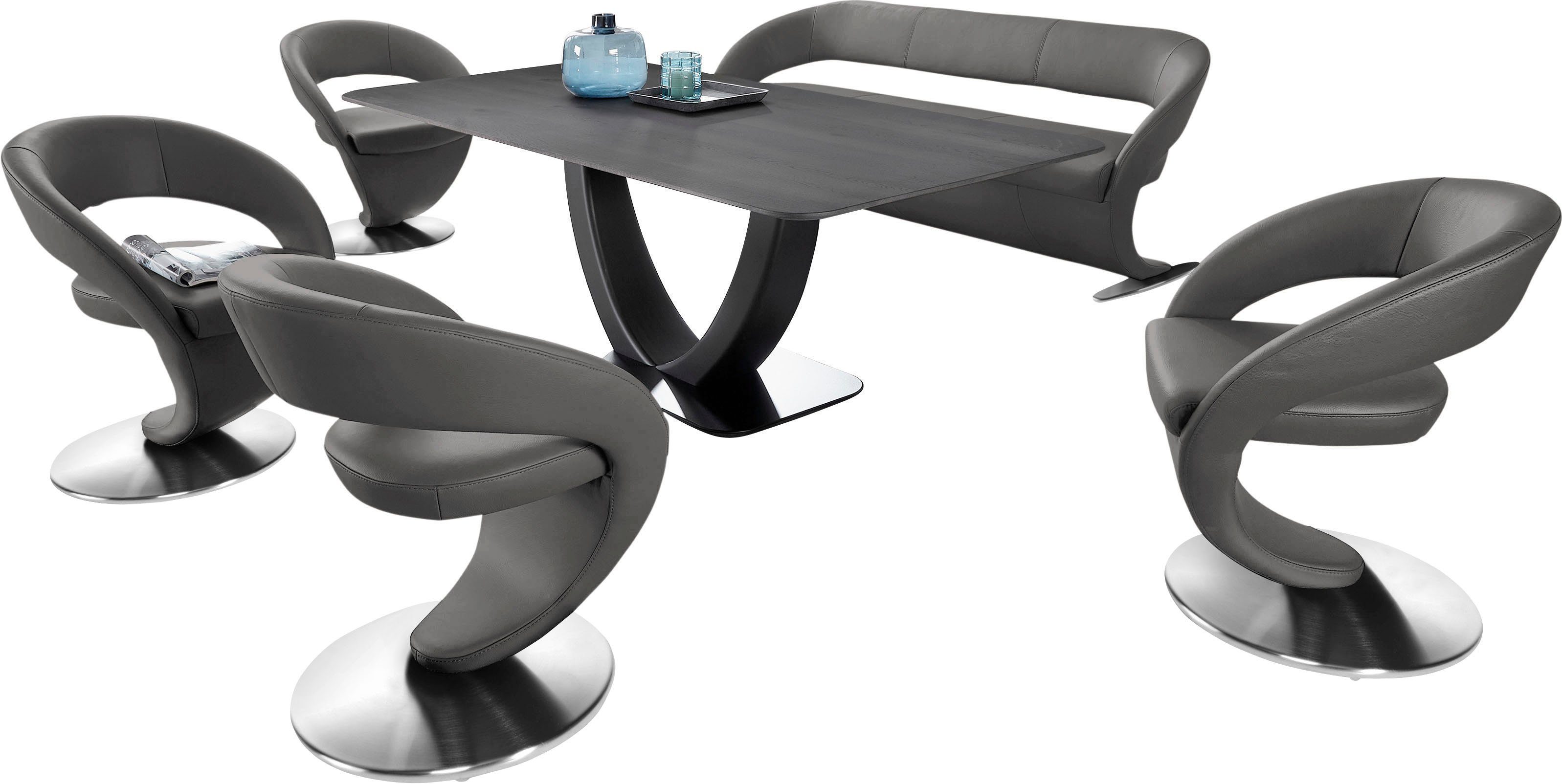 K+W Komfort & 4 Essgruppe und Wave, 180x90cm Wohnen Design-Drehstühlen (Set), Tisch in Design-Solobank mit