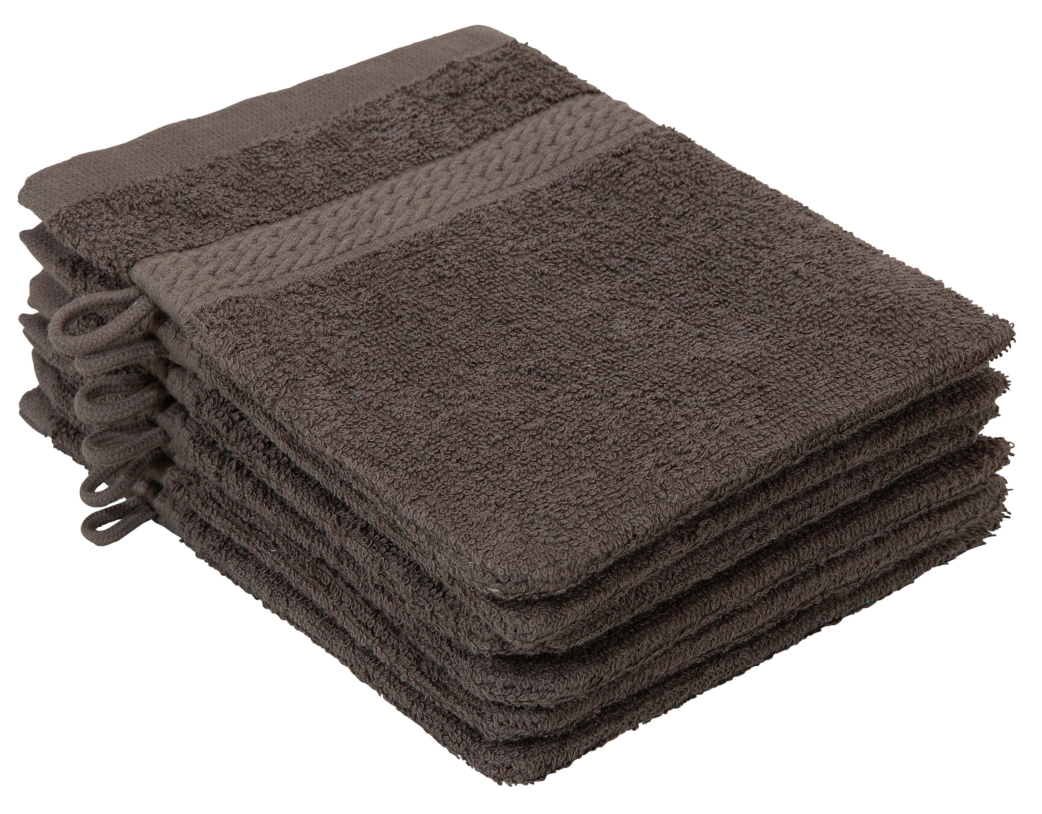 Baumwolle Set my Juna im anthrazit Waschhandschuh Serie, Bordüre, 100% als und Uni-Farben, (6-tlg), home Waschlappen,