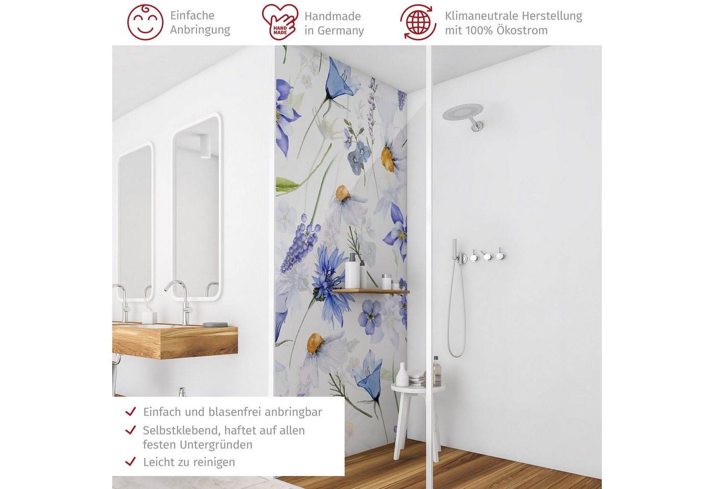 Thumbnail - Bilderdepot24 Badrückwand Muster blau Duschrückwand ohne Bohren Dusche, (1-tlg., Hart-Folie Smart matt 0,35 mm), fugenlo...