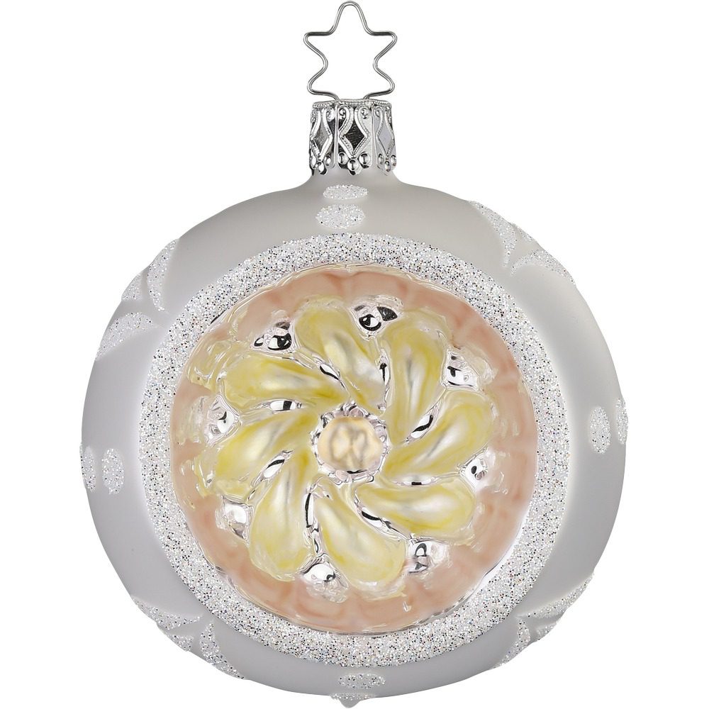 Blüte mundgeblasen, Weihnachtsbaumkugel handbemalt Reflexkugel INGE-GLAS® (1 St), creme